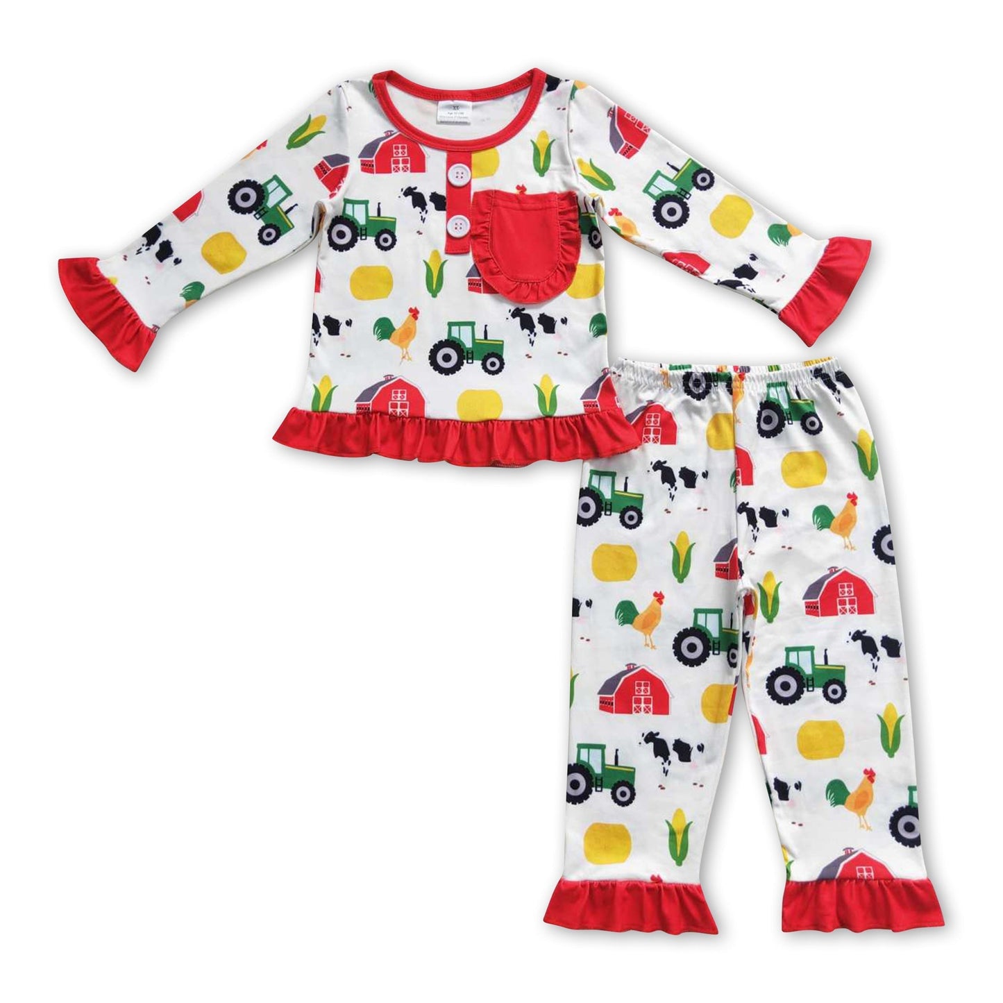 Hühnchen Kuh Mais Taschen Kinder Mädchen Bauernhof Pyjama