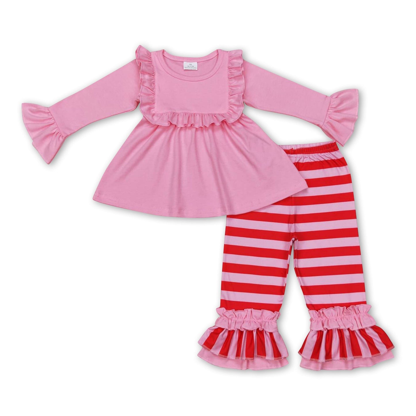 Rosa Tunika, roter Streifen, Kinder Mädchen Kleidung Set