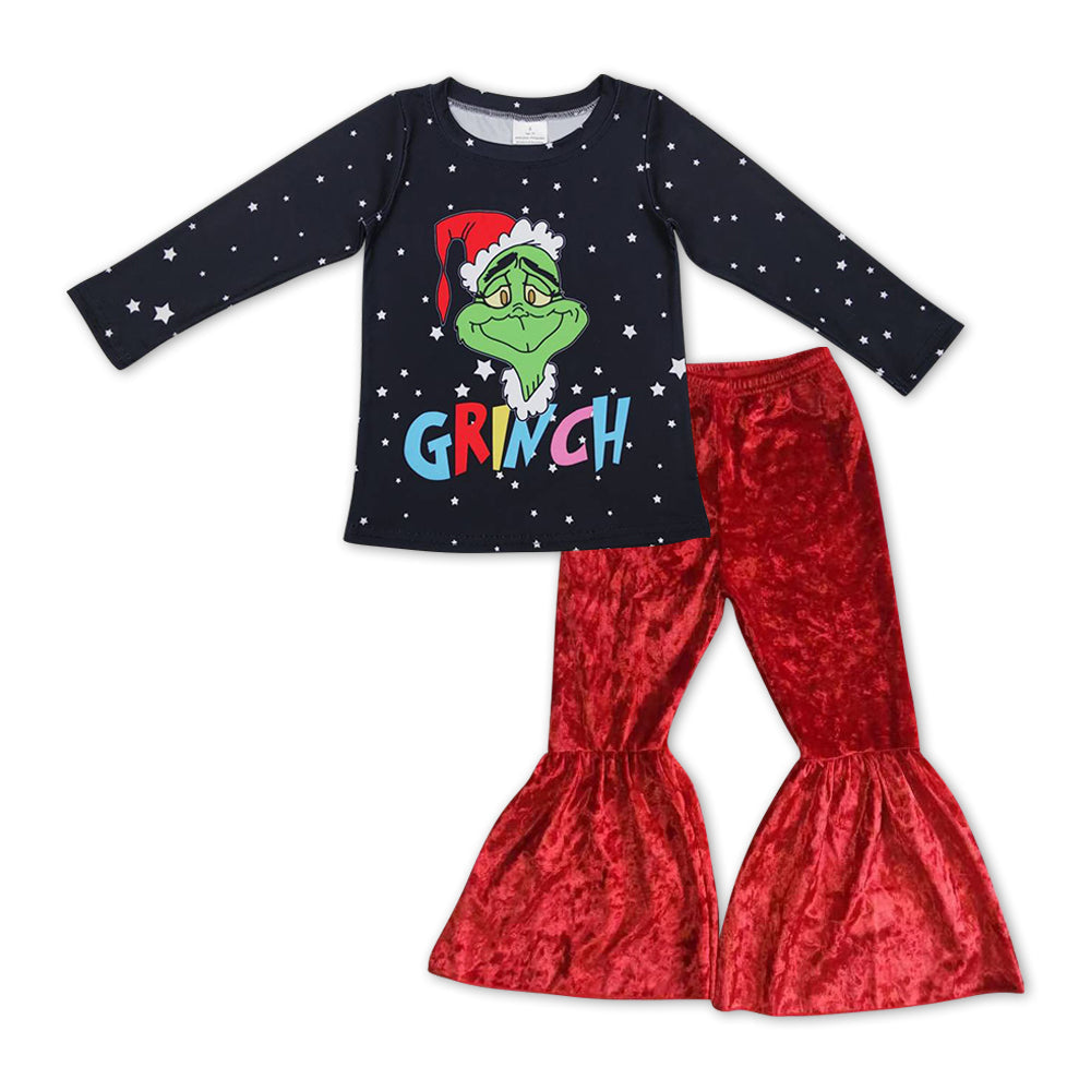 Schwarzgrünes Top mit Samthose für Mädchen, Weihnachtsoutfits