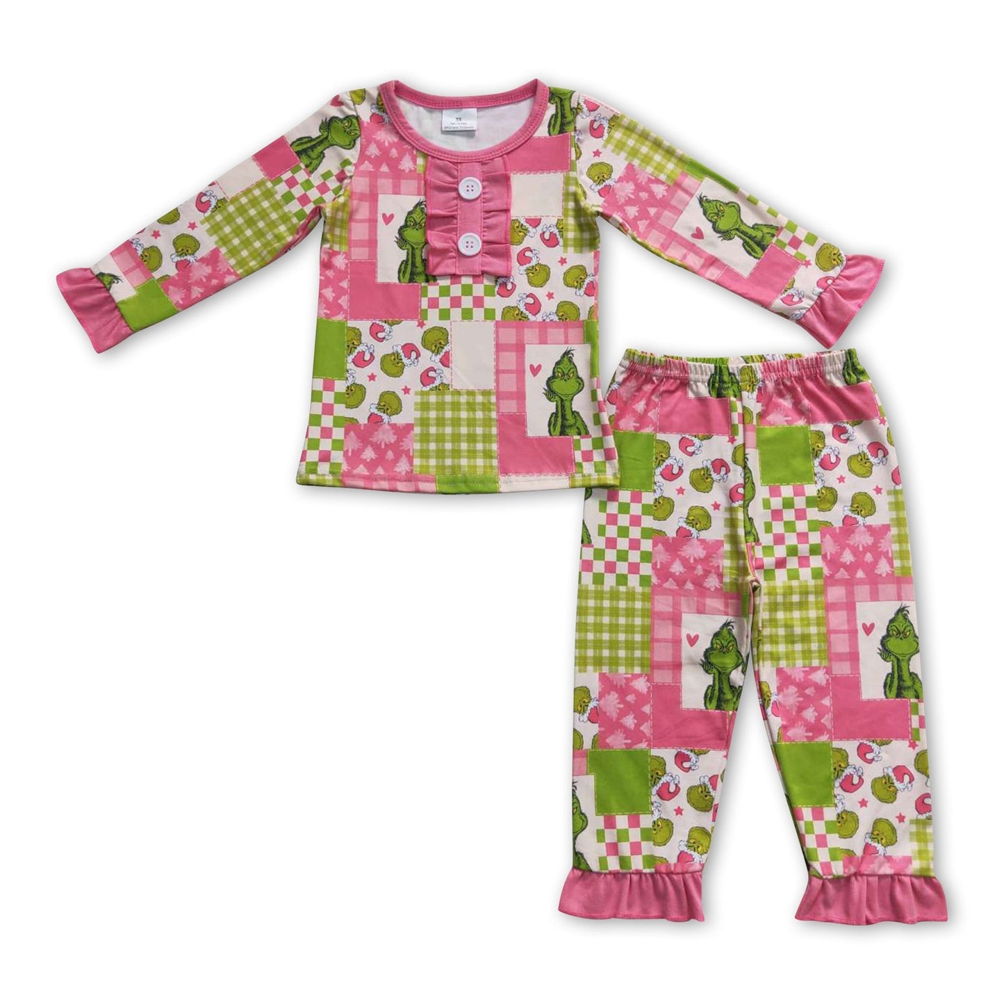 Rosa grün karierte Patchwork Schlafanzug für Kinder Mädchen Weihnachten