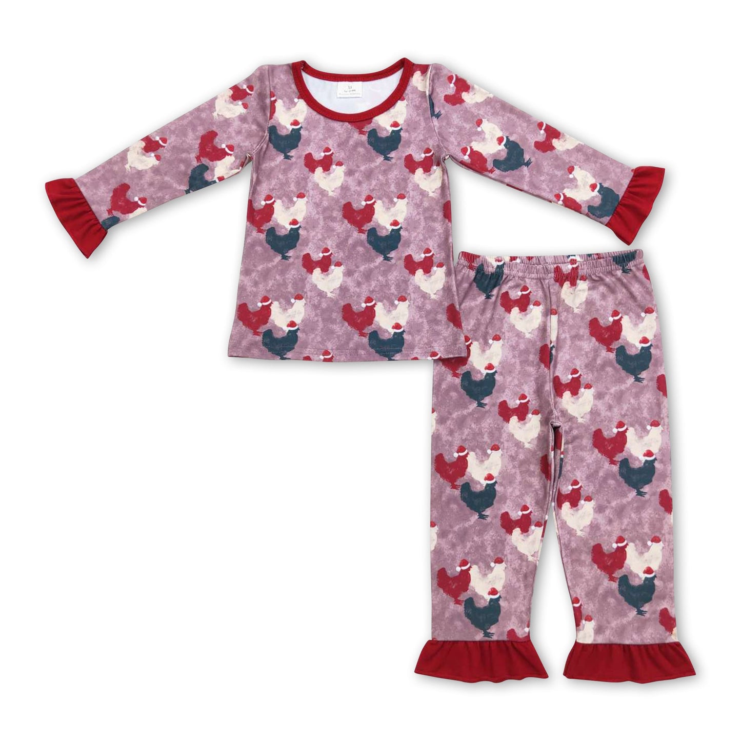 Weihnachtsmütze Huhn Rüschen Langarm Pyjama für Mädchen