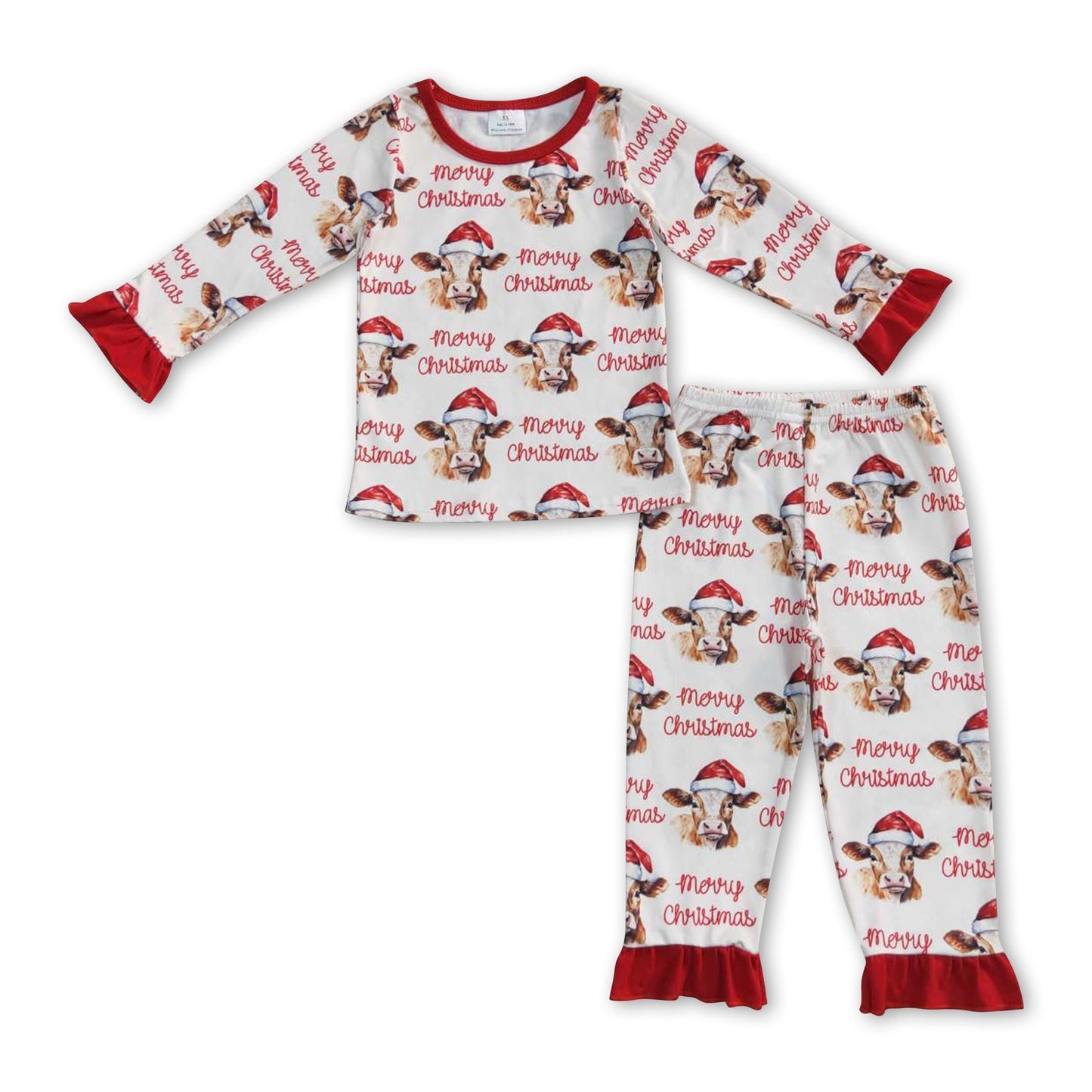 Fröhliche Weihnachten Kuh Rüschen Langarm Mädchen Pyjama