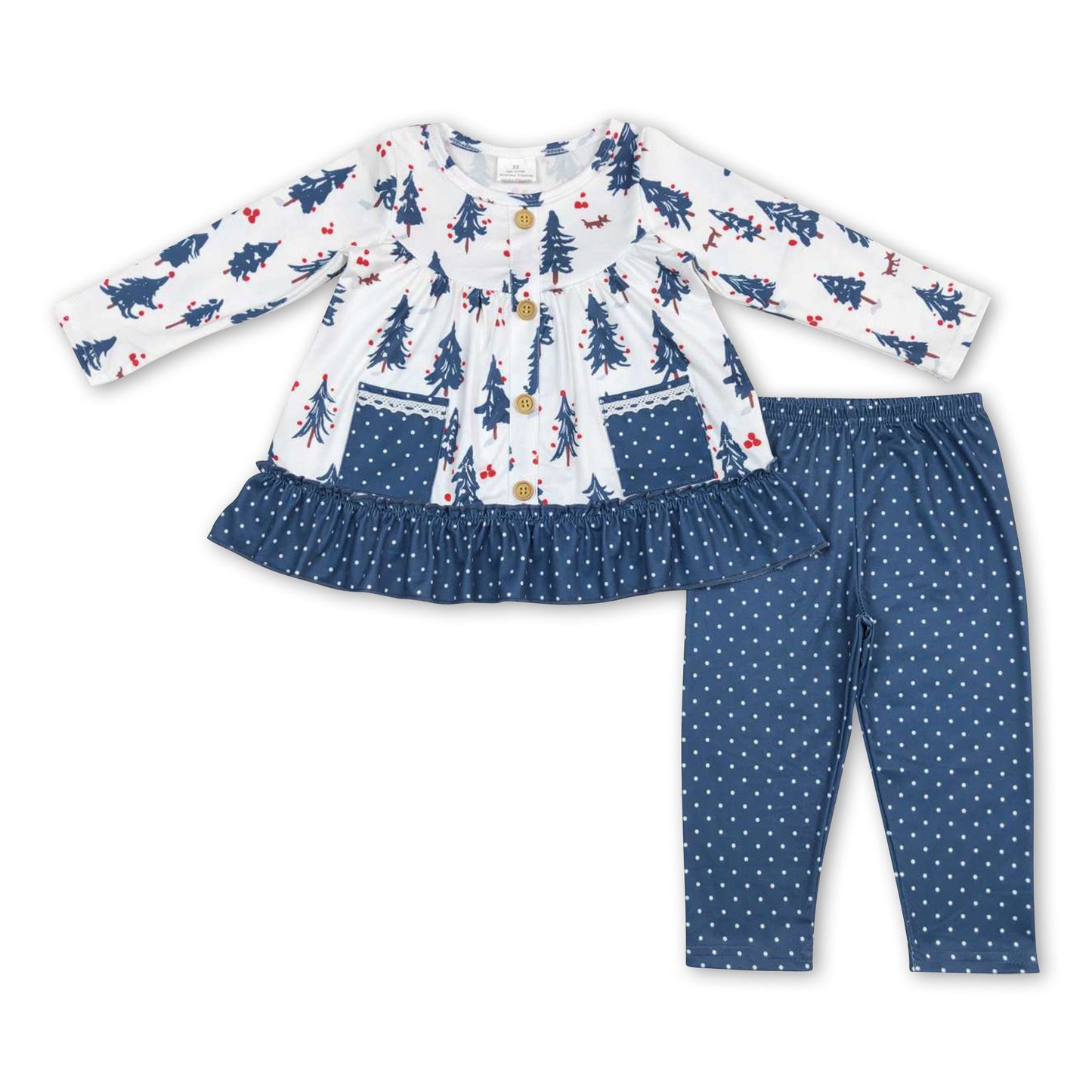 Weihnachtsbaum-Tunika gepunktete Leggings Mädchen Weihnachtskleidung