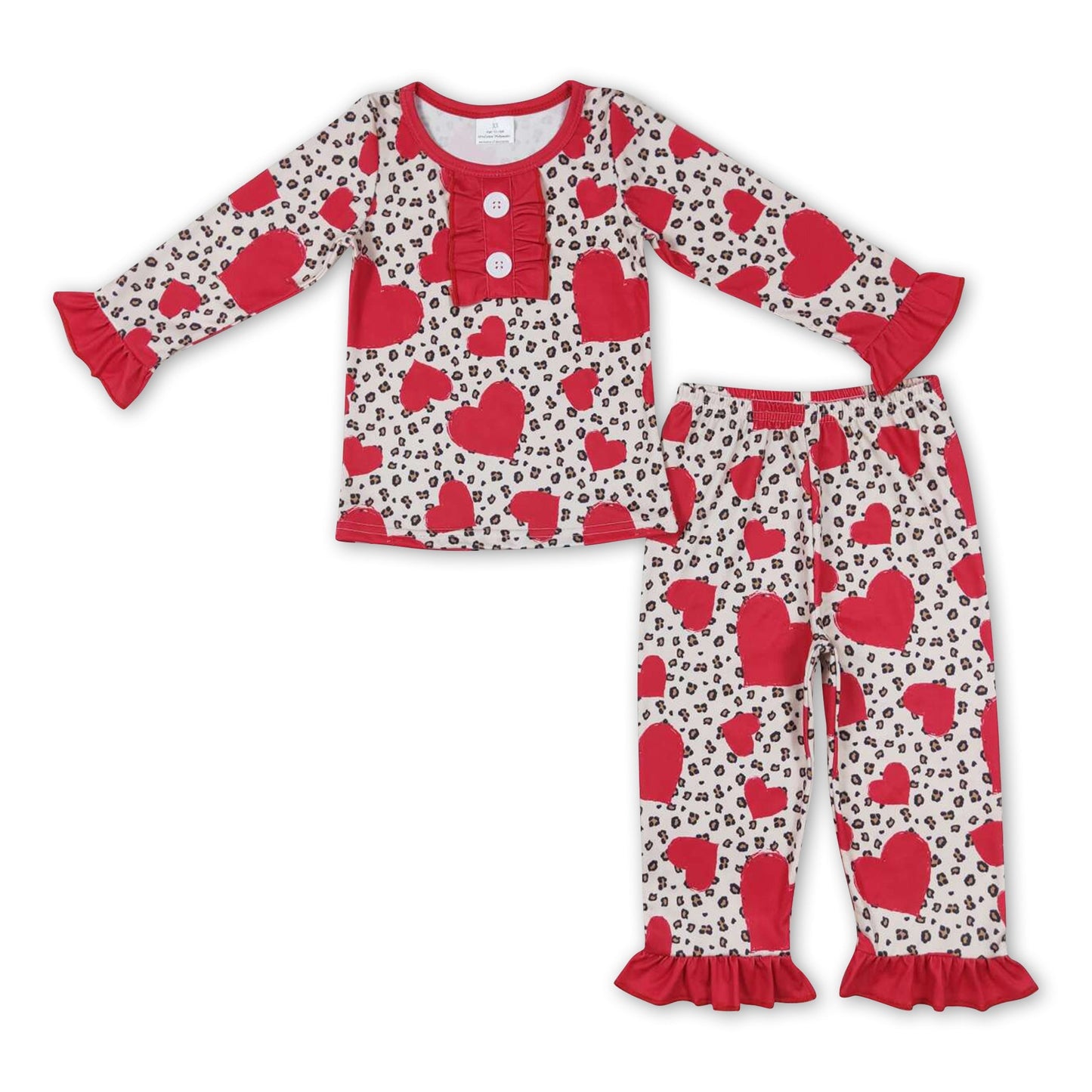 Leopardenherz Rüschen Langarm Mädchen Valentins Pyjama