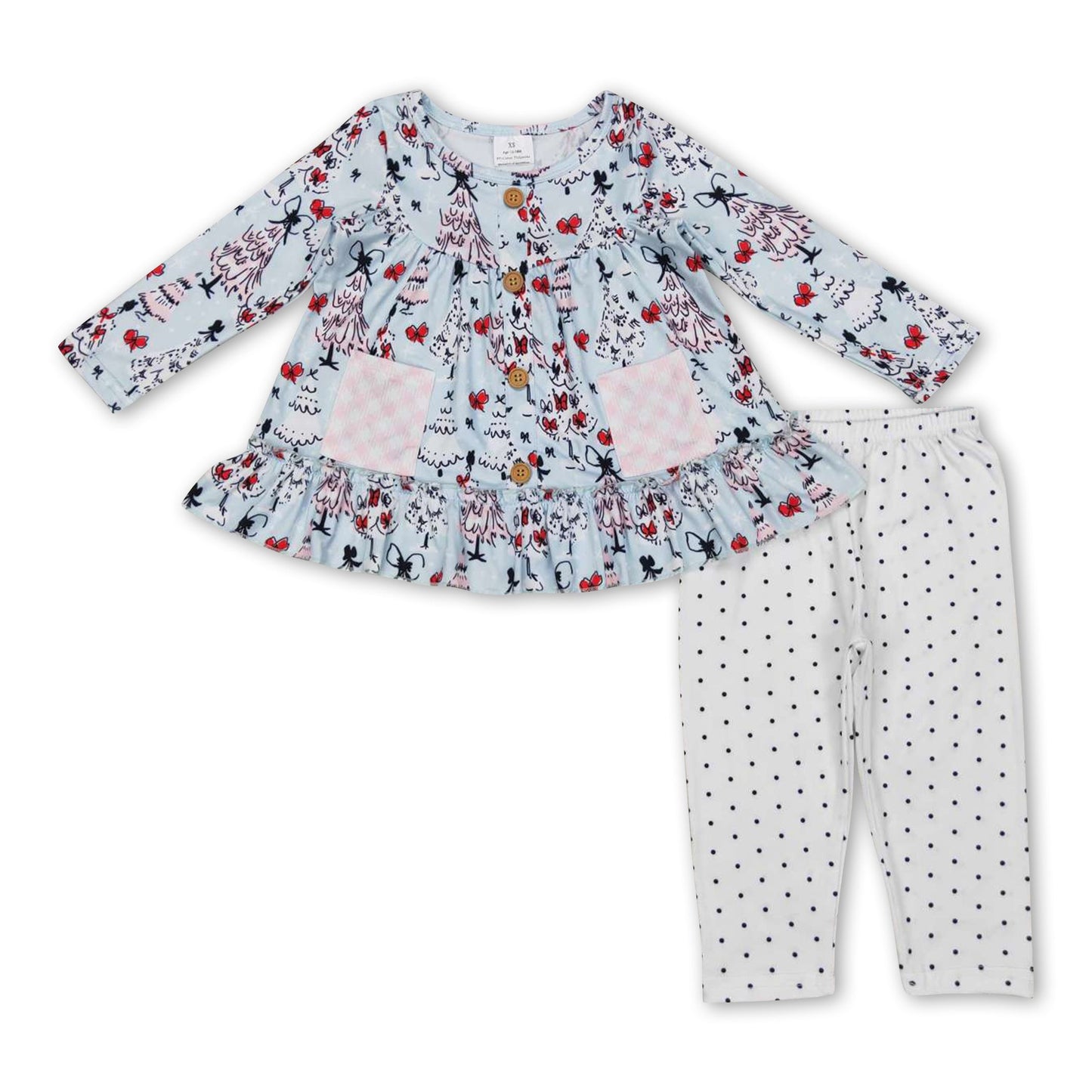 Weihnachtsbaum Tasche Tunika Leggings Mädchen Kleidung Set