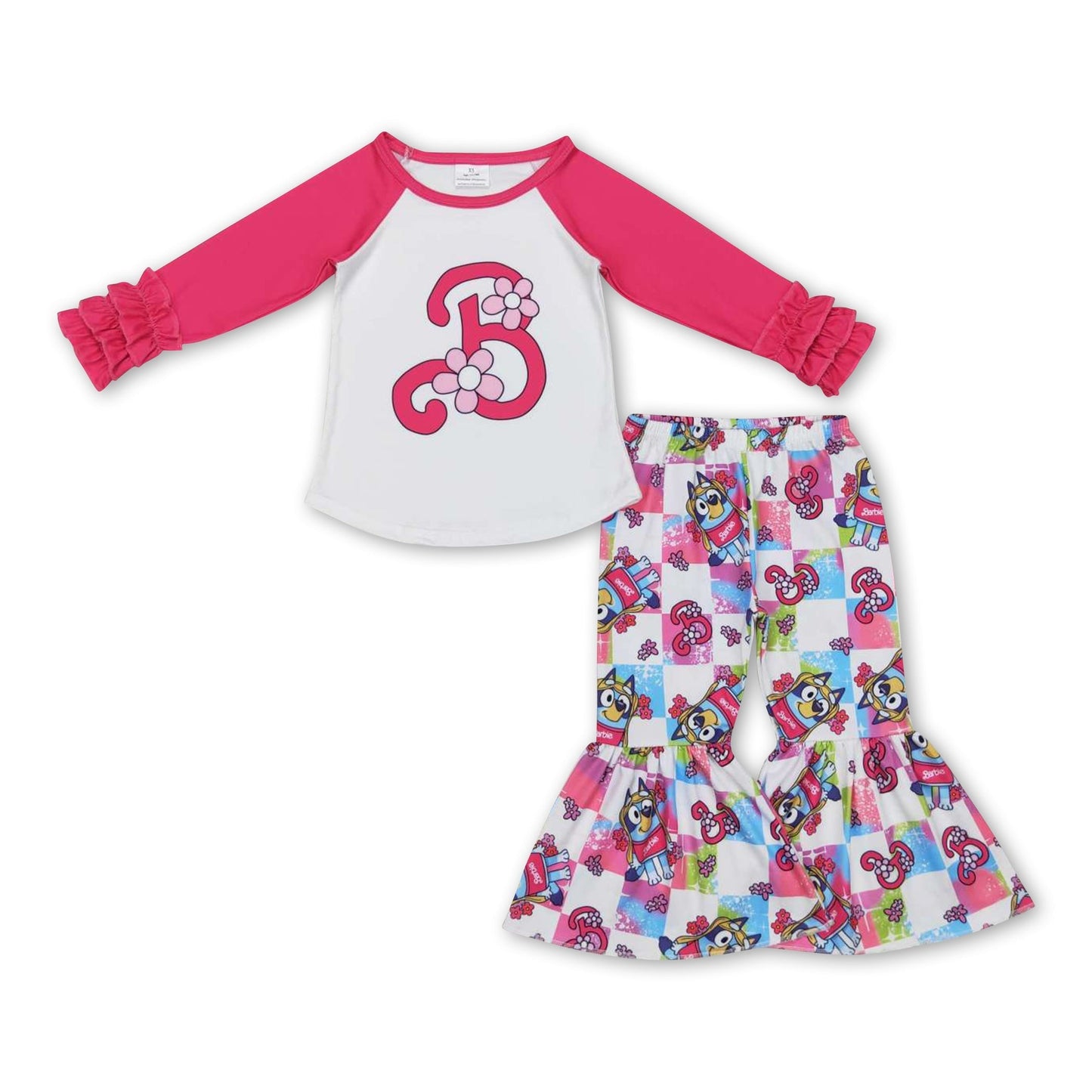 Hot pinke Blumen-B-Oberteil, Hunde-Hosen-Party-Mädchen-Outfits