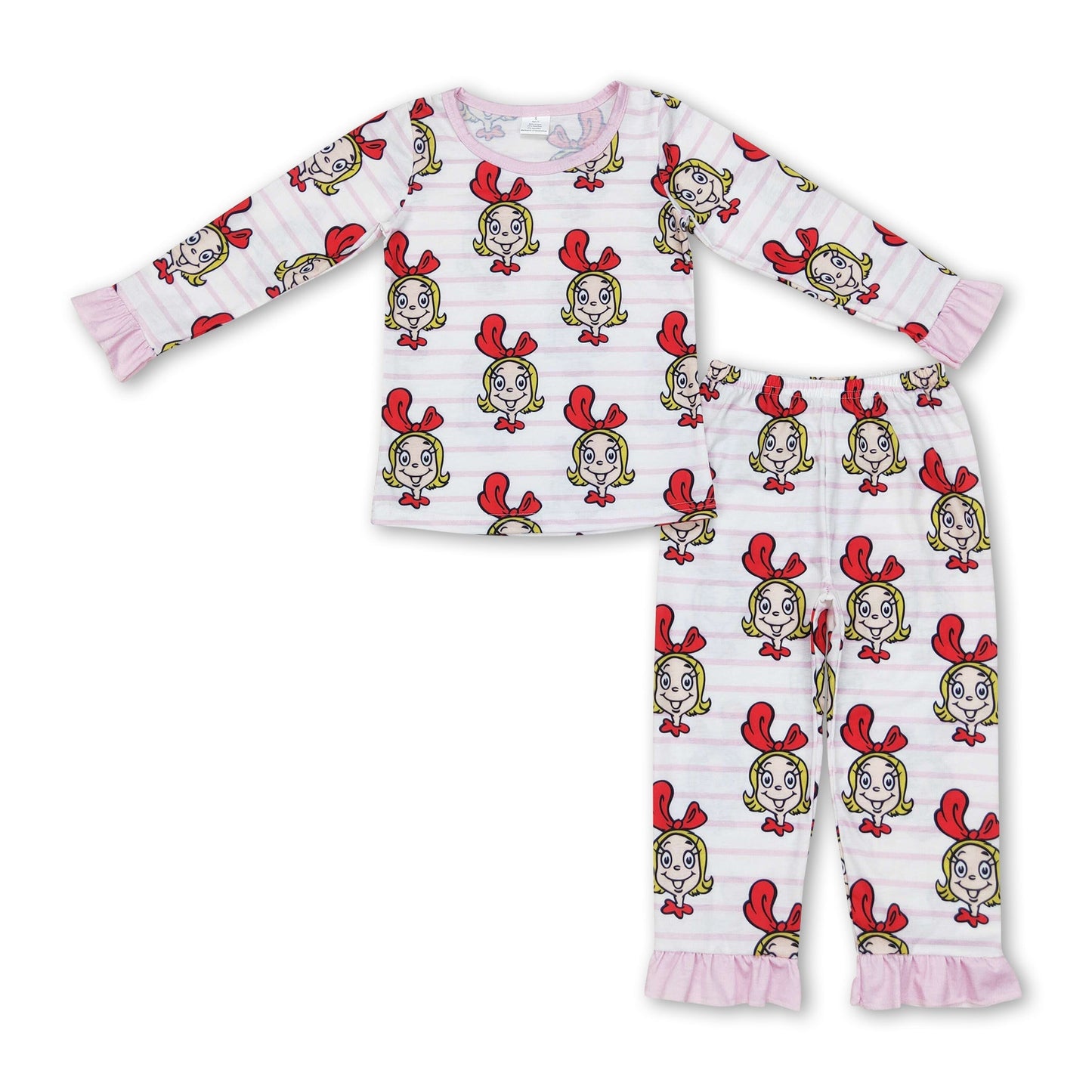 Langärmeliger rosa gestreifter Kinder-Pyjama für Mädchen zu Weihnachten