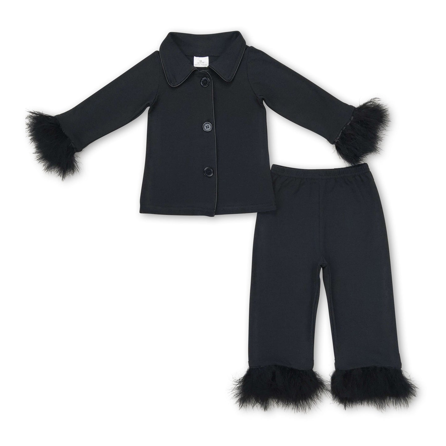 Schwarzer Pyjama mit Rüschenbesatz aus Baumwolle für Mädchen mit Knopfleiste