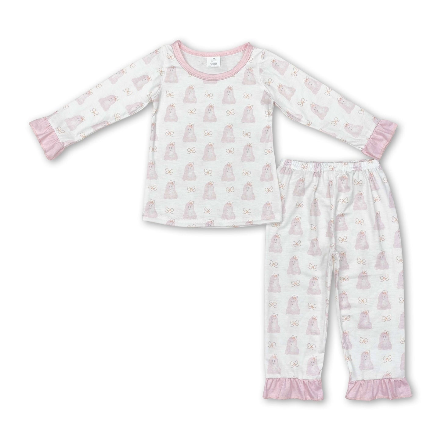 Langarm-Pyjama für Kinder, Mädchen, mit pinkfarbenem Hundemuster