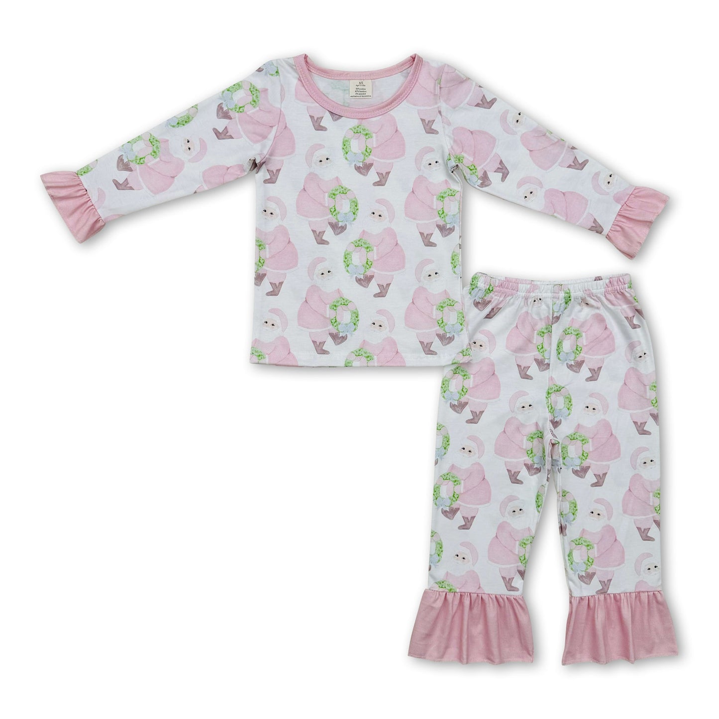 Pink langärmlige Weihnachtsschlafanzüge für Mädchen mit Weihnachtsmannmotiv
