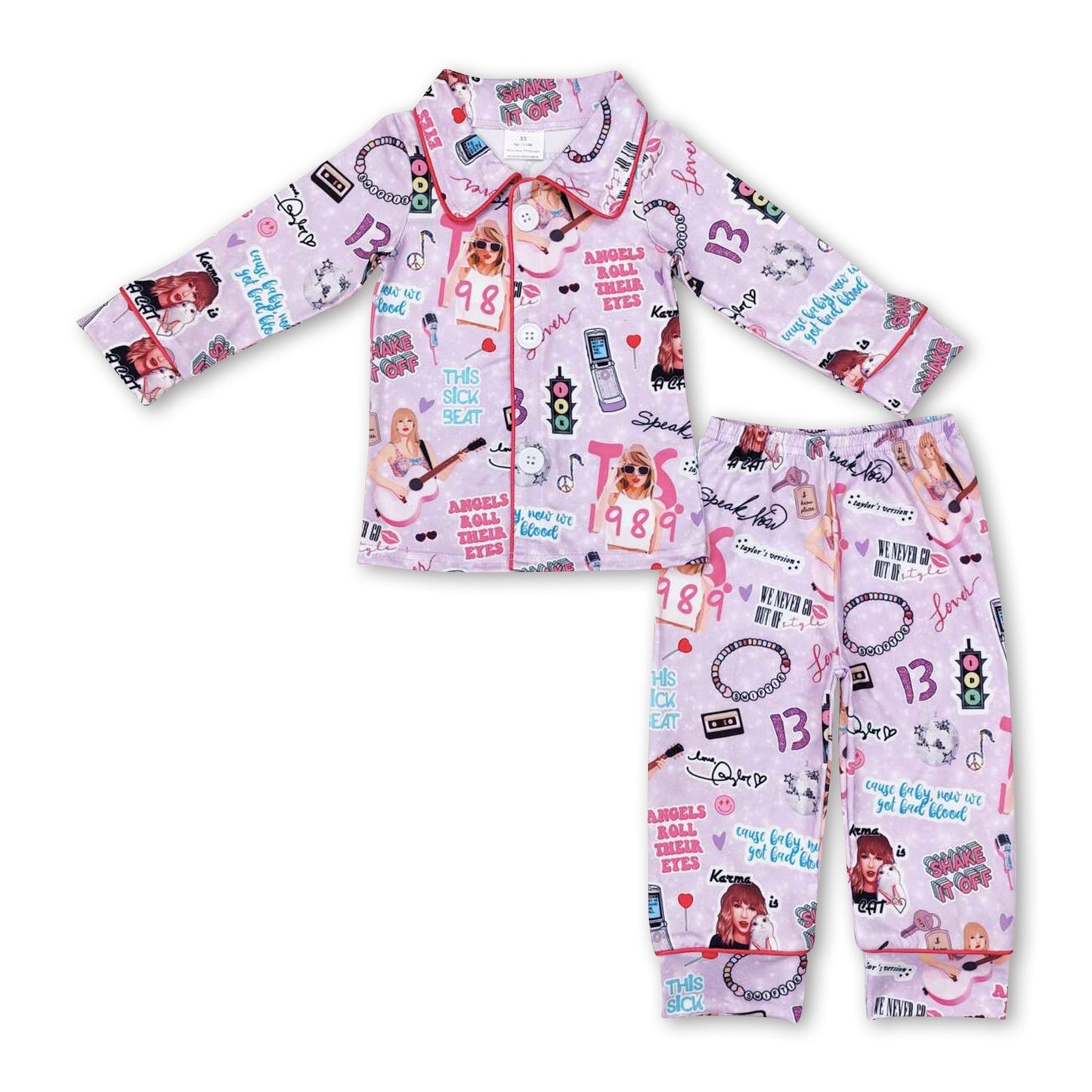 Langärmliger lila Gitarrensänger Mädchenpyjama