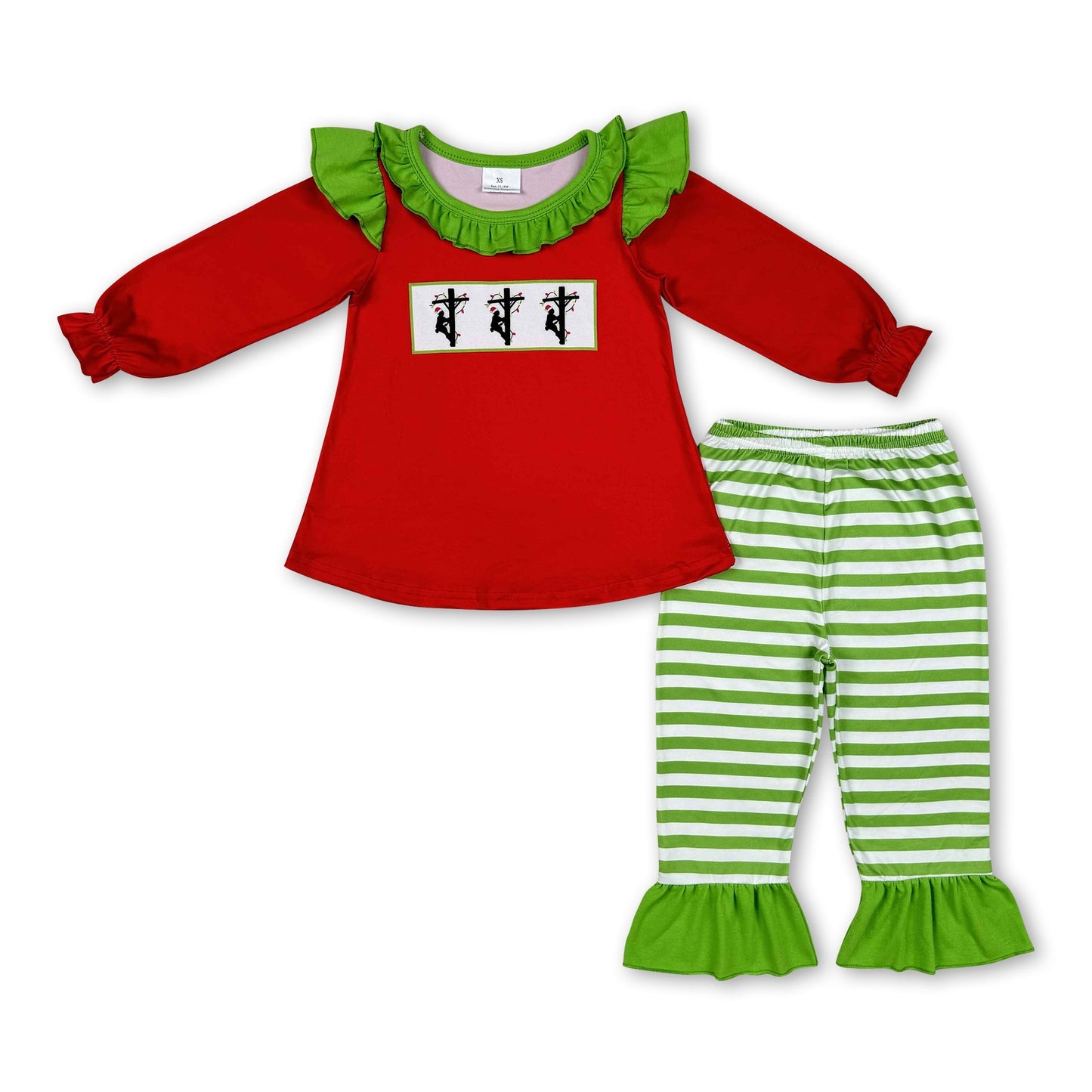 Lineman-Weihnachtsbeleuchtung, Top, Hose, Mädchen, Weihnachtskleidung