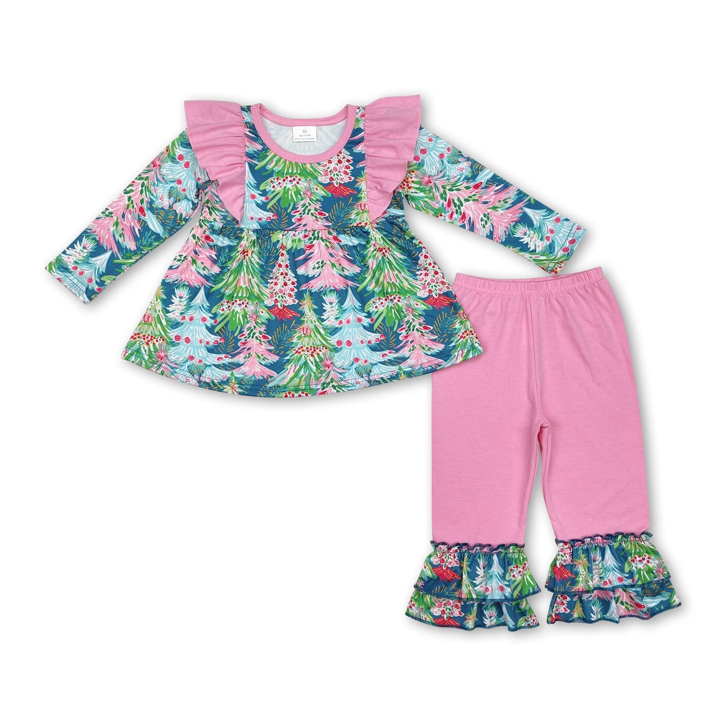 Weihnachtsbaum-Tunika pinke Rüschenhose Kinderkleidung