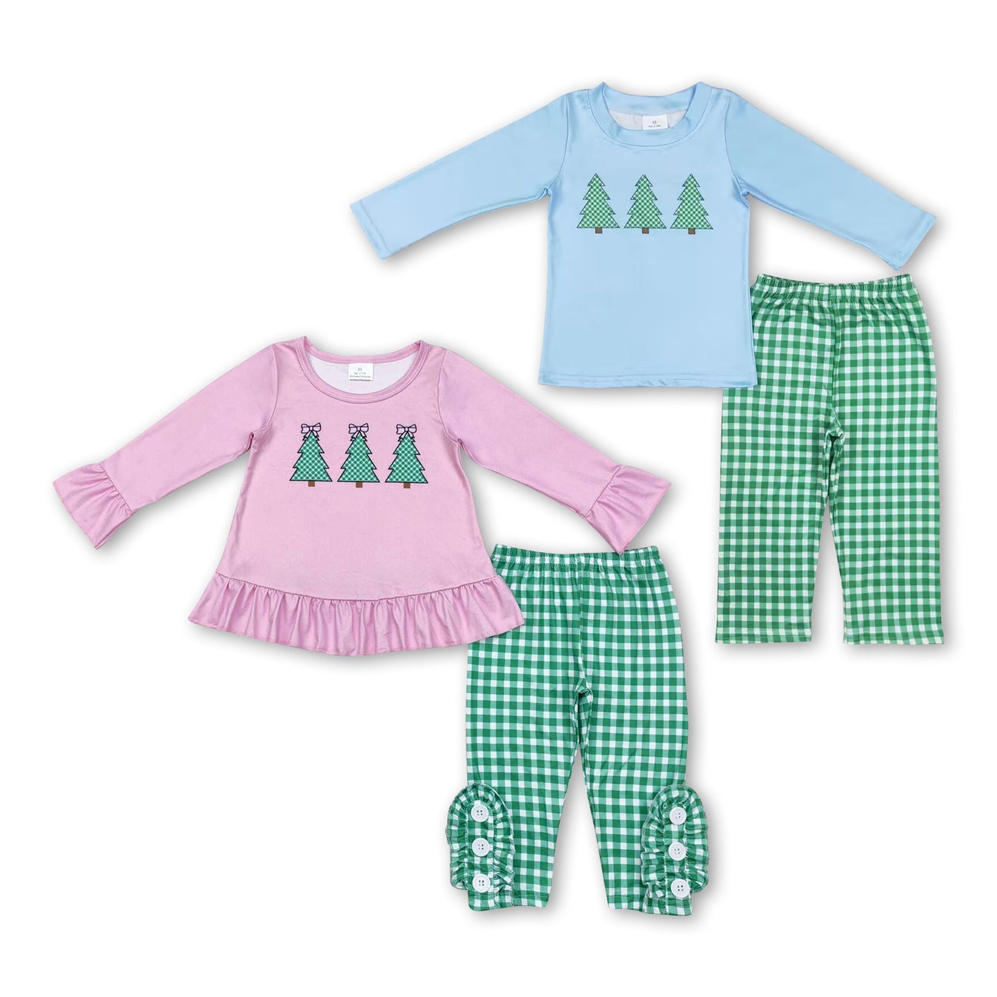 Rosa Weihnachtsbaumspitze karierte Leggings Kinderbekleidung