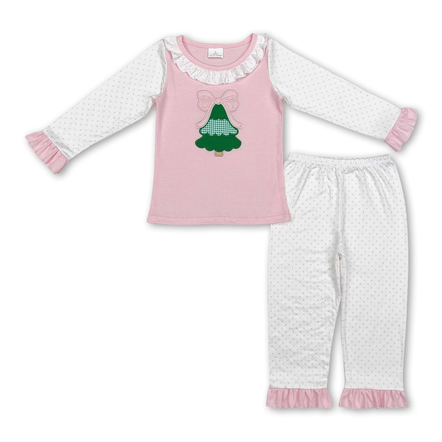 Rosa Schleife Weihnachtsbaum Tupfen Hose Mädchen Schlafanzug