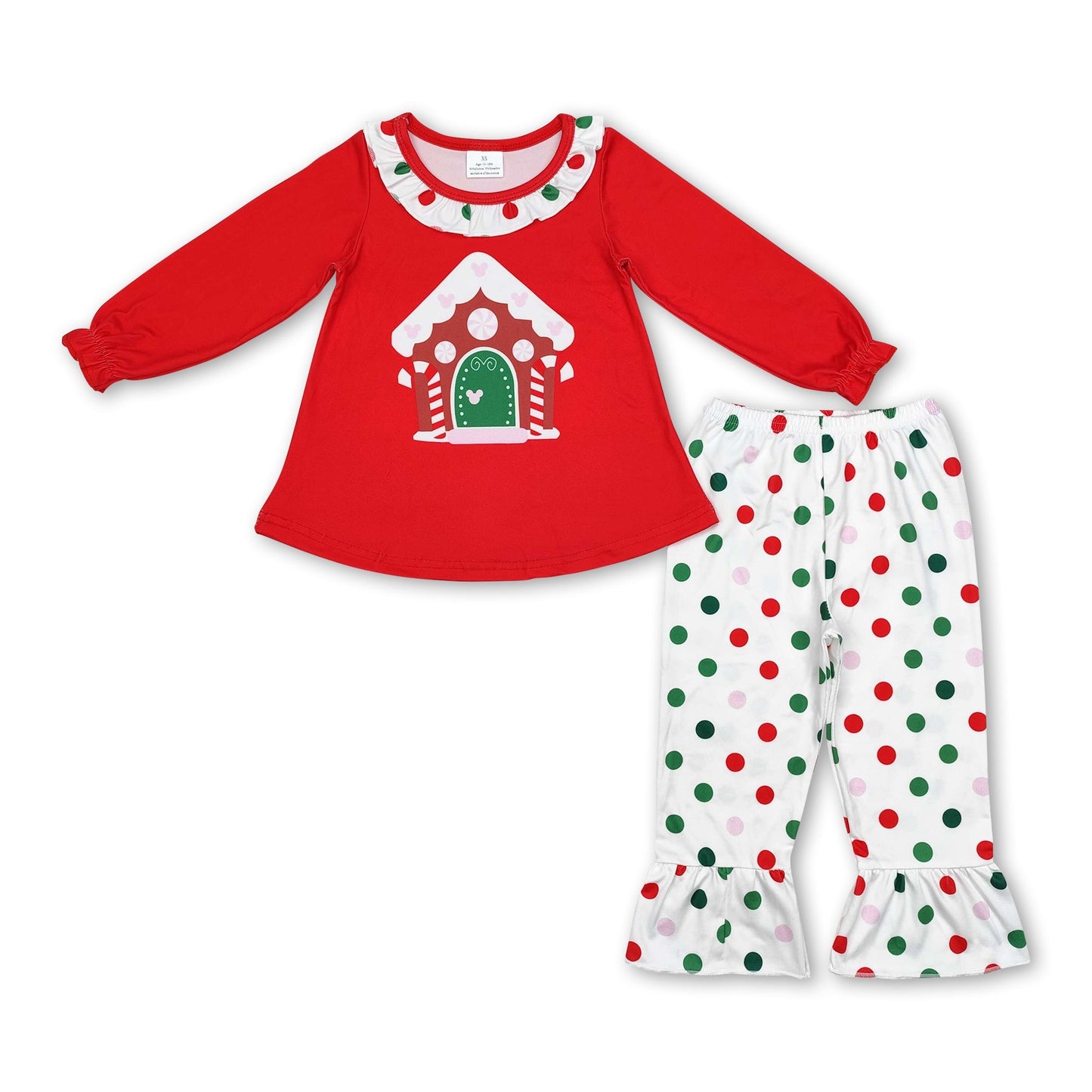 Süßigkeiten-Haus-Tunika, gepunktete Hose, Mädchen-Weihnachtsoutfits