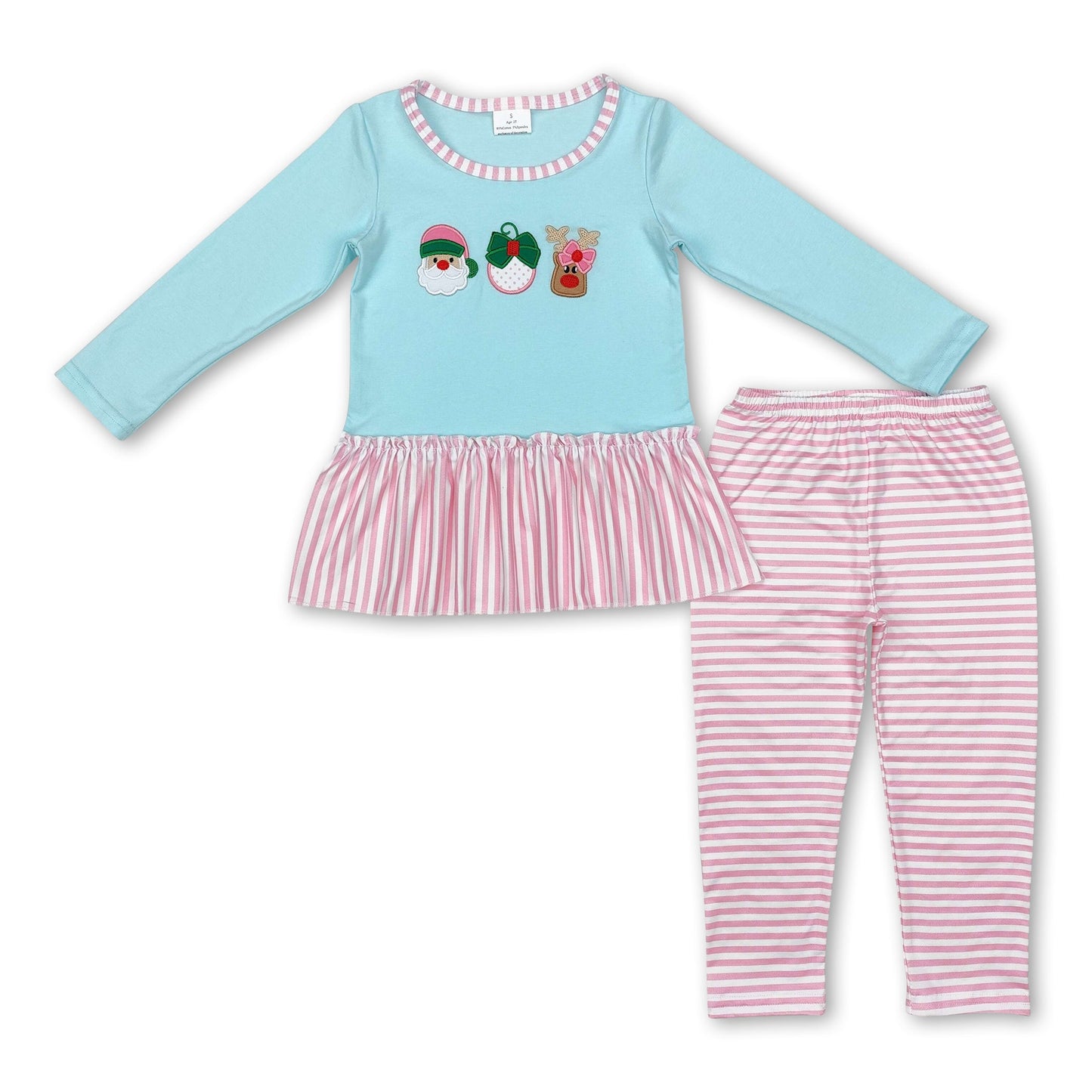 Rosa Weihnachtsmann Rentier Schößchen Streifen Leggings Mädchen Weihnachtsset