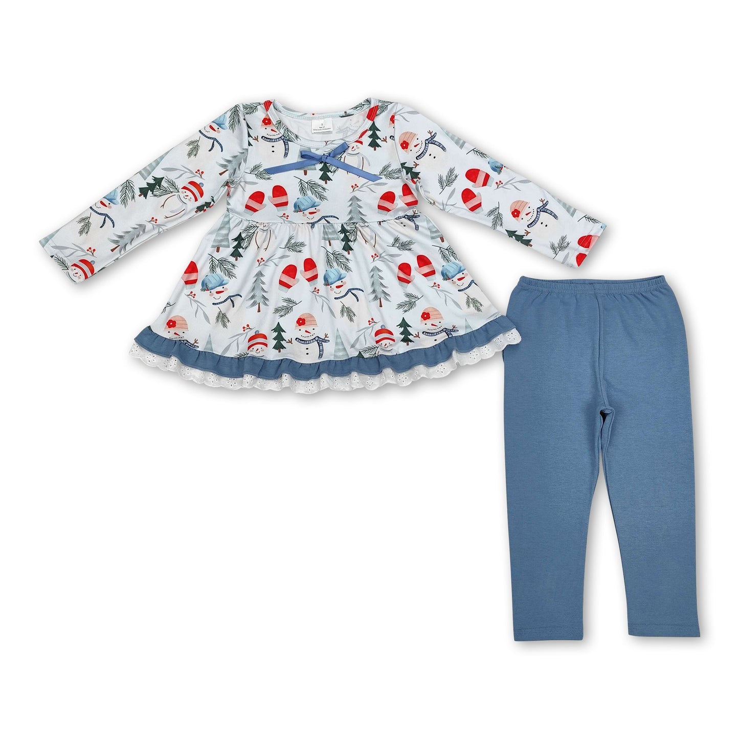 Schneemann Handschuhe Rüschen Tunika Leggings Mädchen Kleidung Set