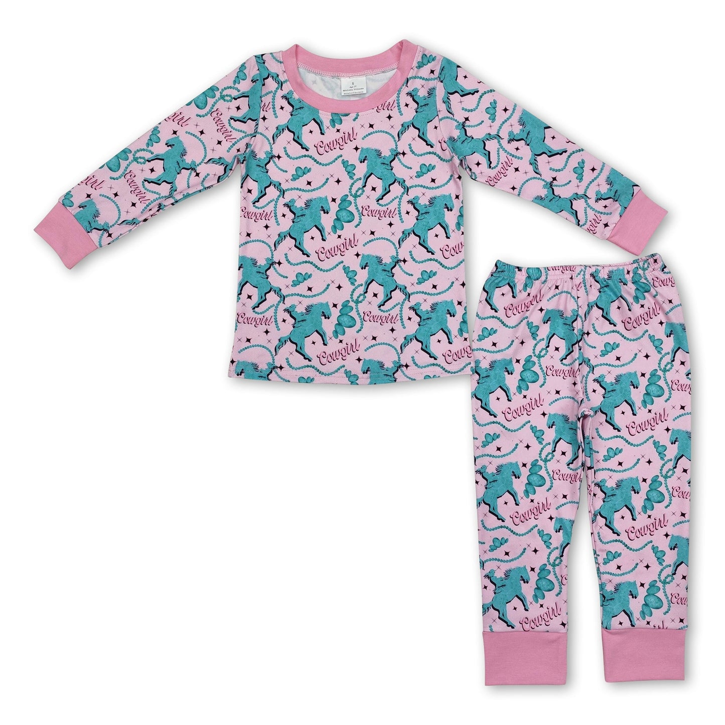 Rosa Langarm Cowgirl Rodeo Kinder Mädchen Western Pyjama