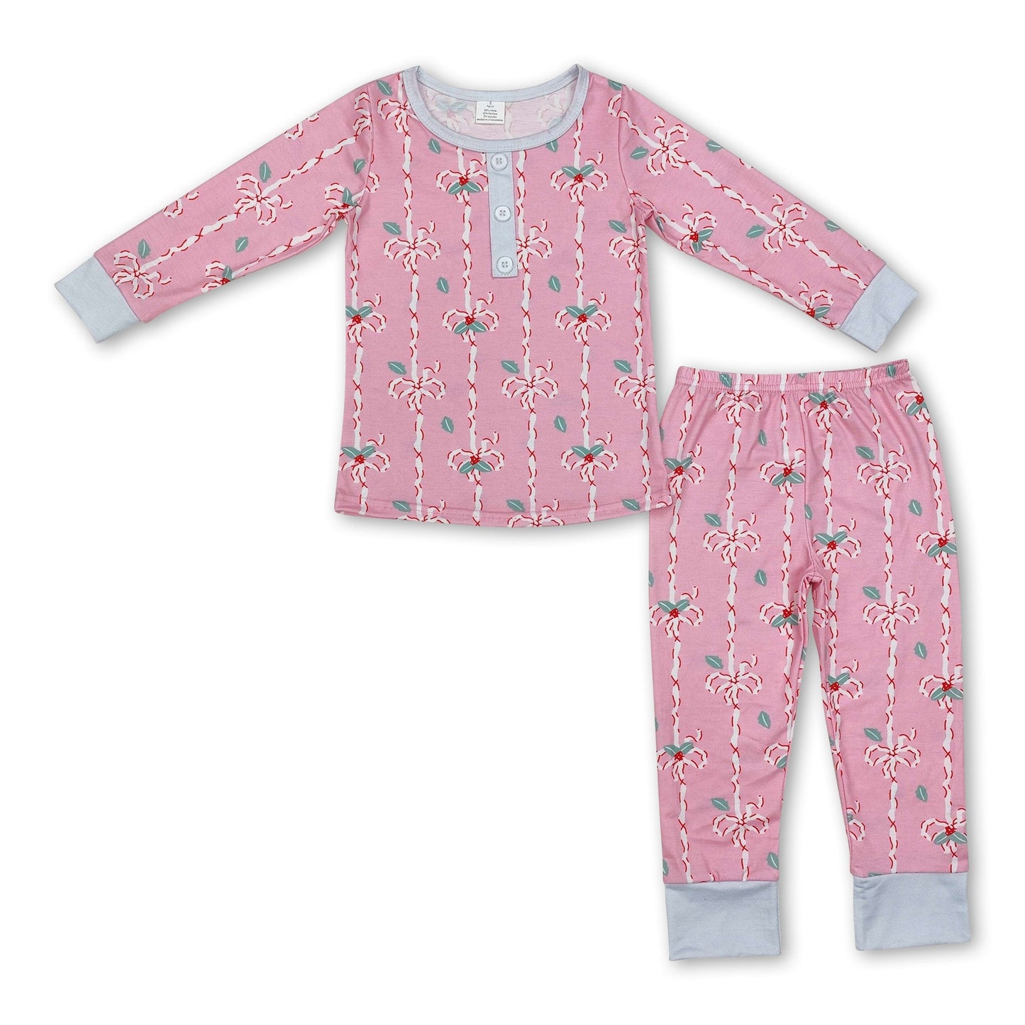Pinkfarbene Schleife Beeren lange Ärmel Baby Mädchen Weihnachtspyjama