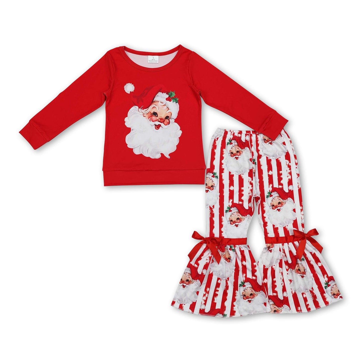 Rotes Weihnachtstop, Schlaghose und Mädchen-Weihnachtsoutfits