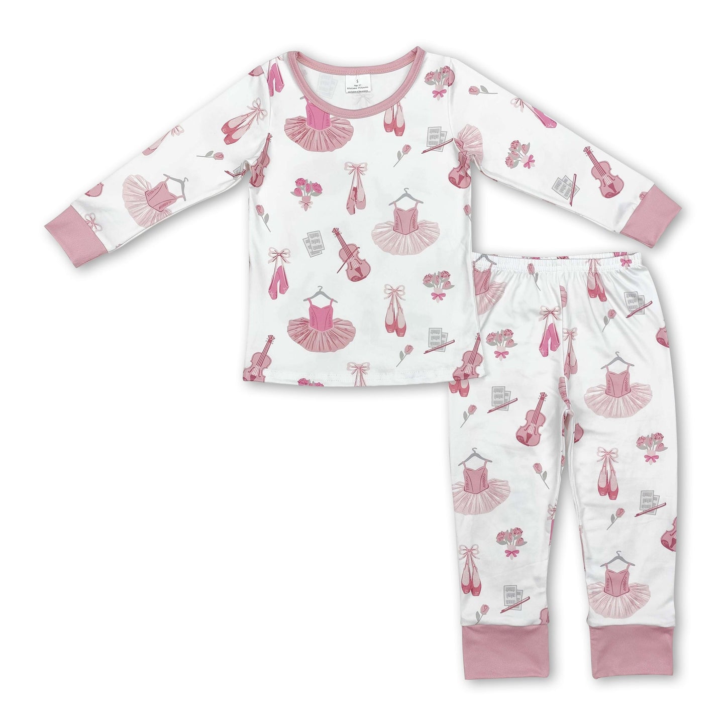 Rosa langärmeliger Gitarren-Tanzschuh-Pyjama für Kinder und Mädchen