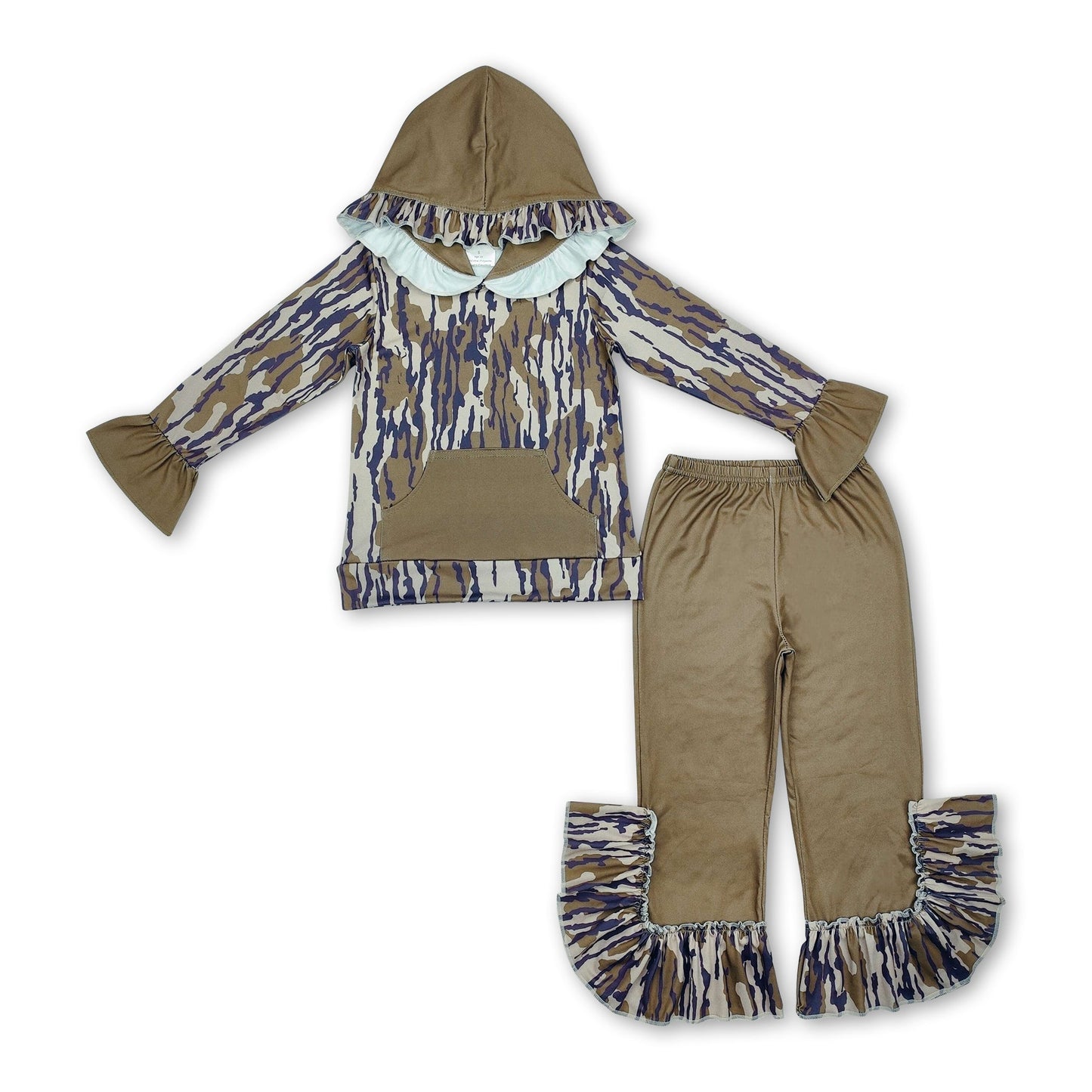 Rüschen Camo Taschen Hoodie Hose Mädchen Kleidung