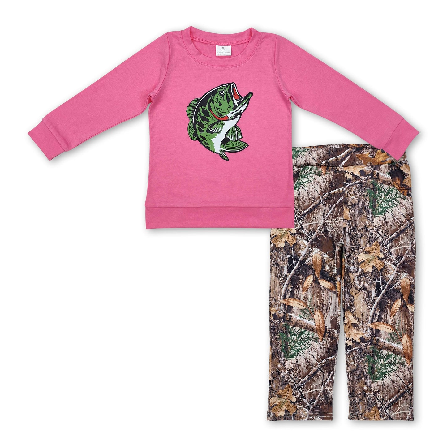 Heißpinkes Angel-Langarmshirt Camouflage-Hose Mädchenkleidung