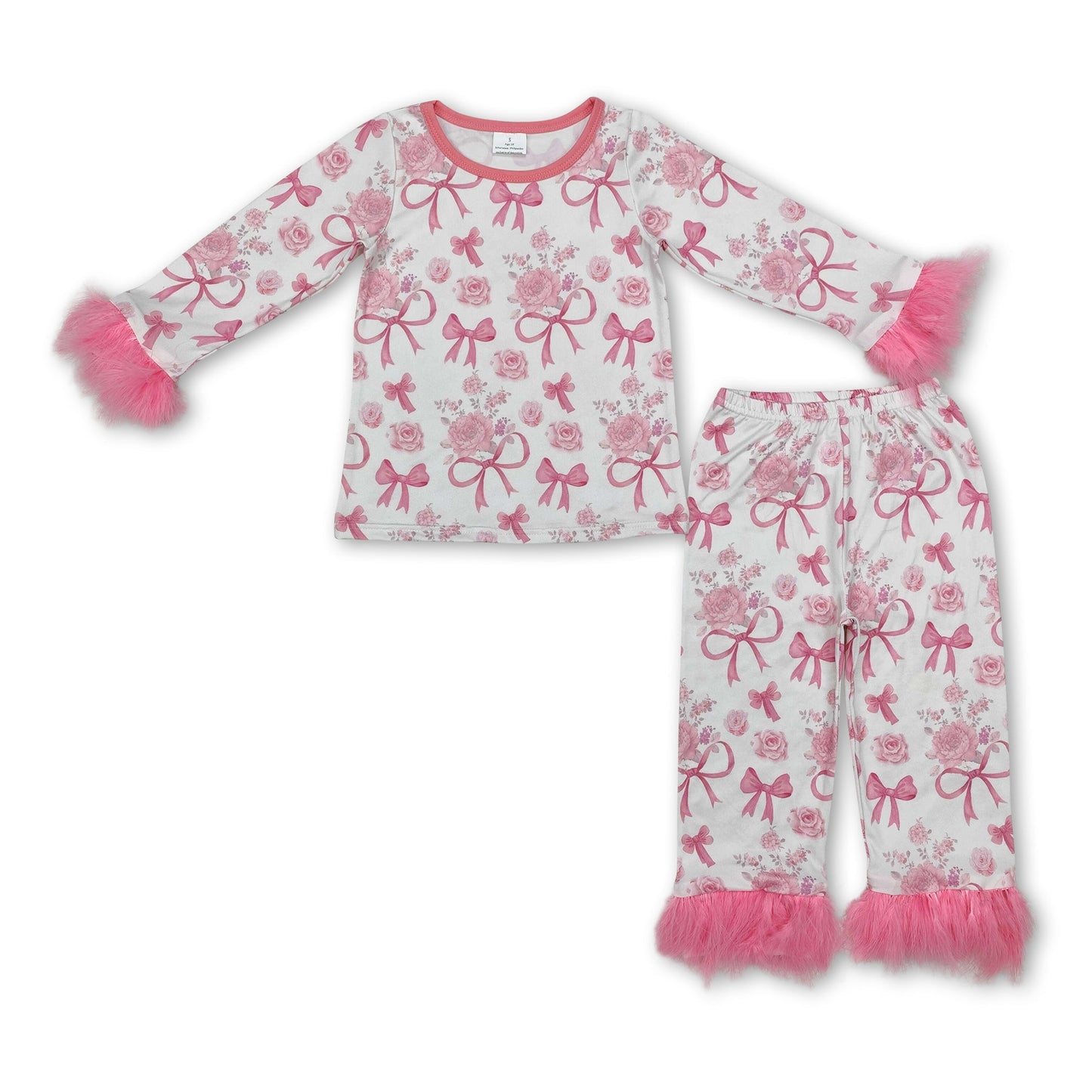 Rosa Schleife geblümt Fell langärmeliger Baby Mädchen Pyjama