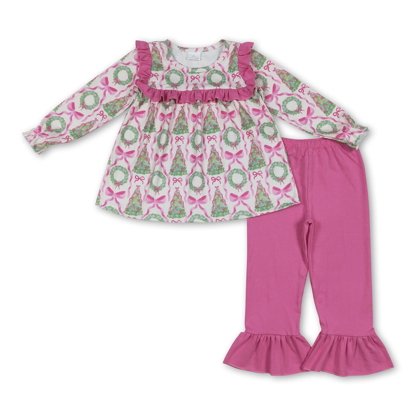 Rosa Schleife Weihnachtsbaum Tunika Rüschenhose Mädchenkleidung