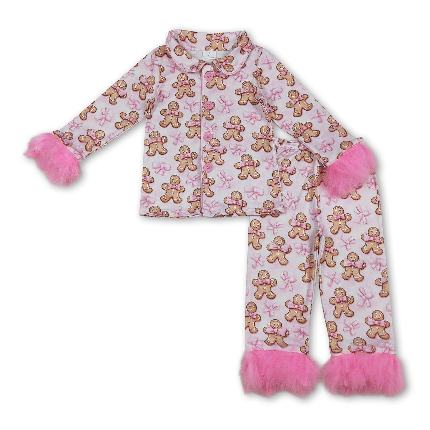 Rosa Fell Lebkuchen Schleife Mädchen Weihnachten Knopfleiste Pyjama