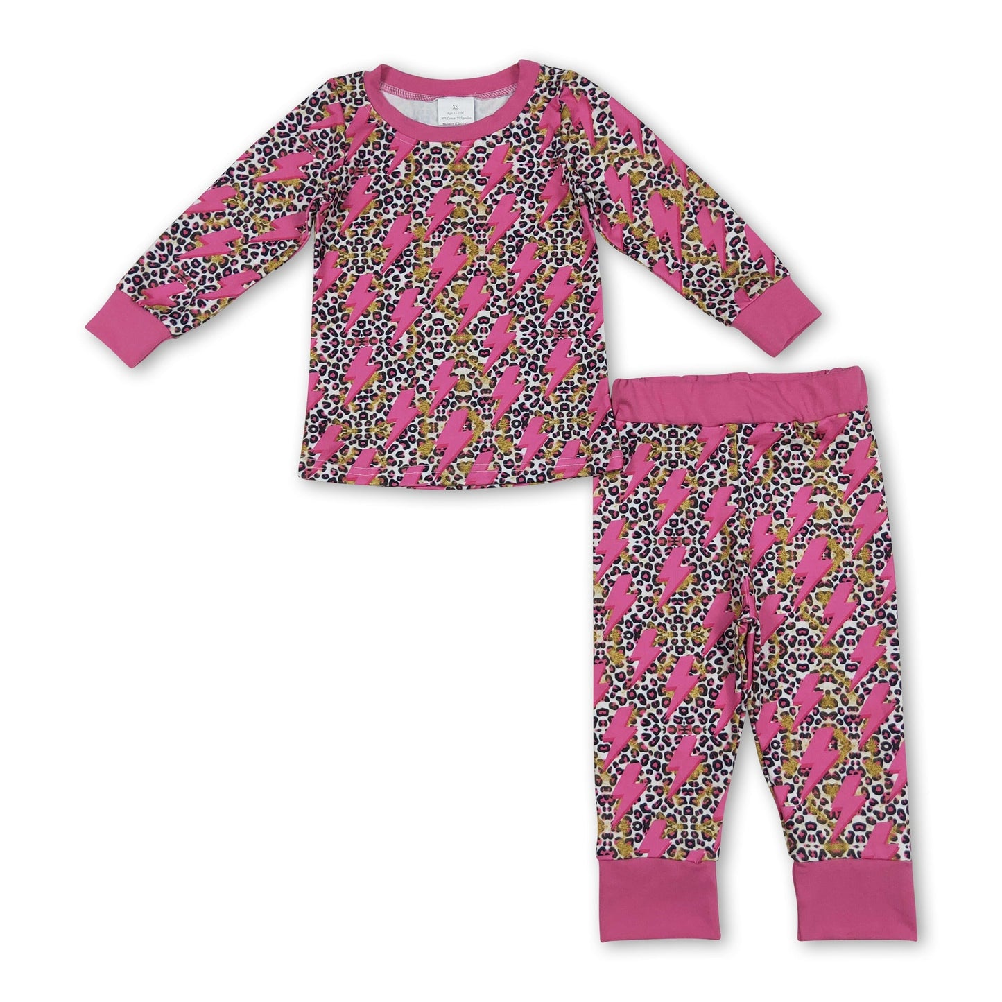 Langärmliger, heißrosa Donner-Leopard-Mädchenpyjama