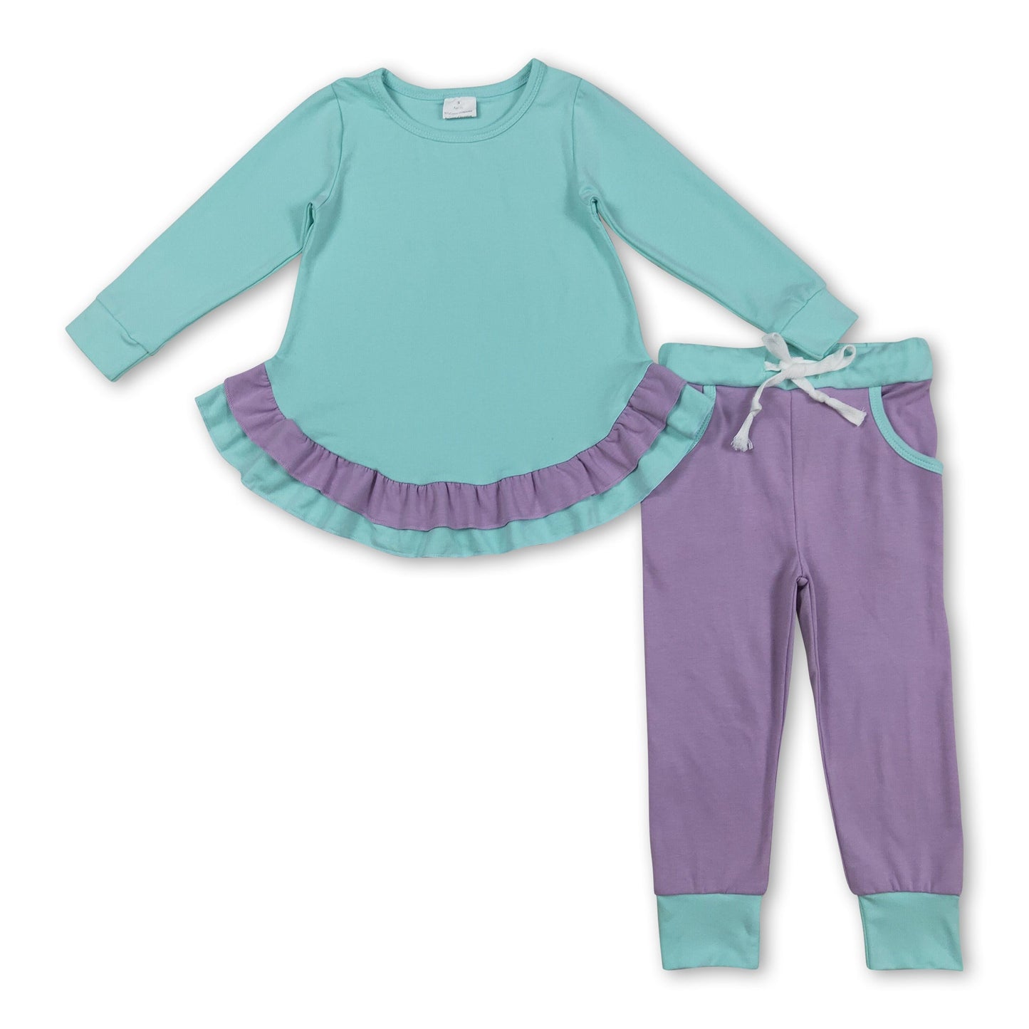 Langarm-Rüschenoberteil, lavendelfarbene Hose, Kinderkleidung für Mädchen