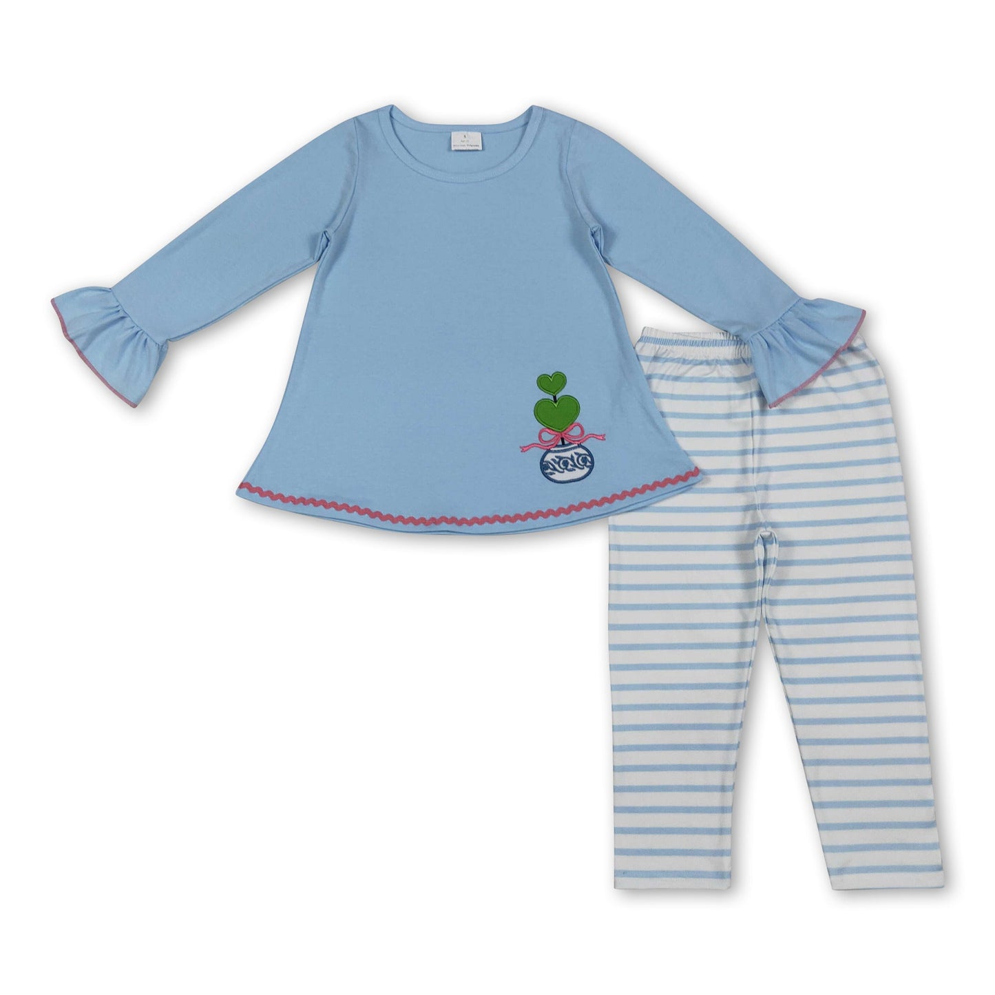 Langarm Herz Schleifen Top gestreifte Leggings Mädchenkleidung