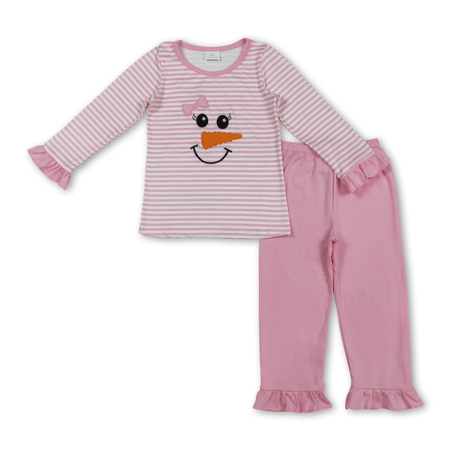 Rosa gestreifter Schneemann-Schleifen-Oberteil-Hose Mädchen-Schlafanzug
