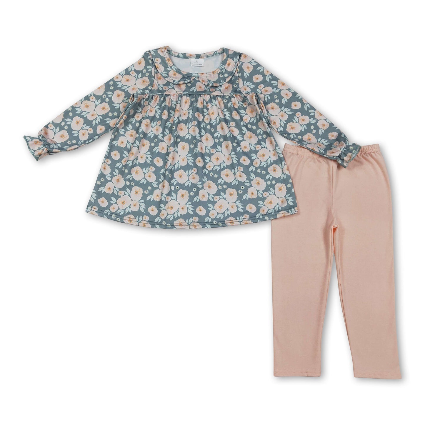 Langärmelige Blumenmuster-Tunika Leggings Mädchen Herbstoutfits