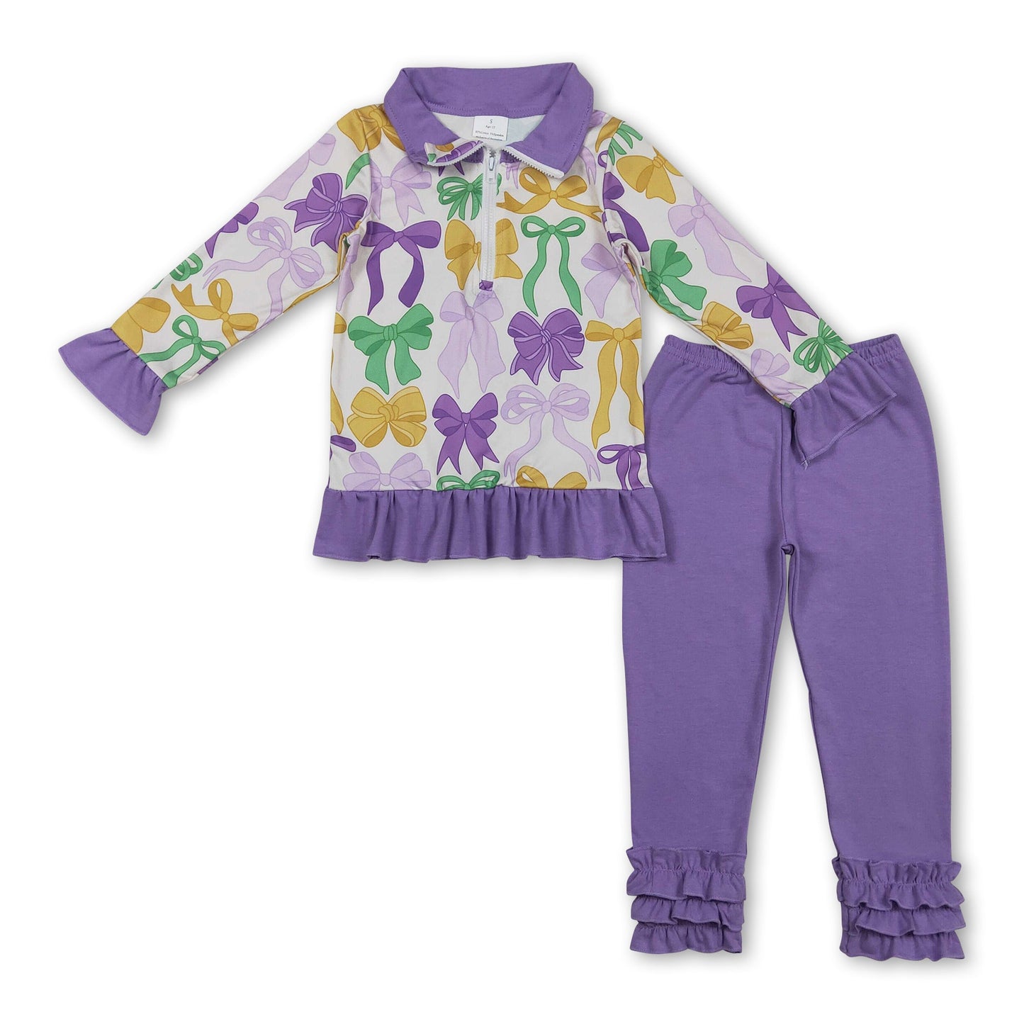 Lila grün gelbe Schleifen Pullover Mädchen Mardi Gras Set