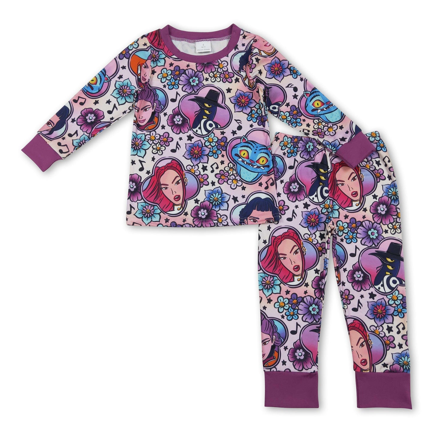 Lila Cartoon-Print Langarm-Set für Mädchen