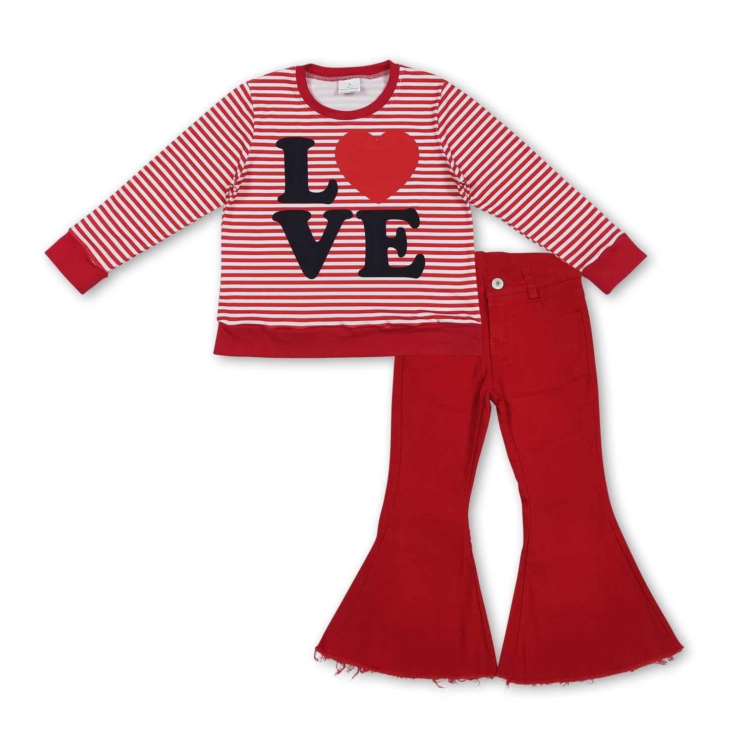 Liebesherz-Streifentop rote Jeans Mädchen Valentinstagskleidung