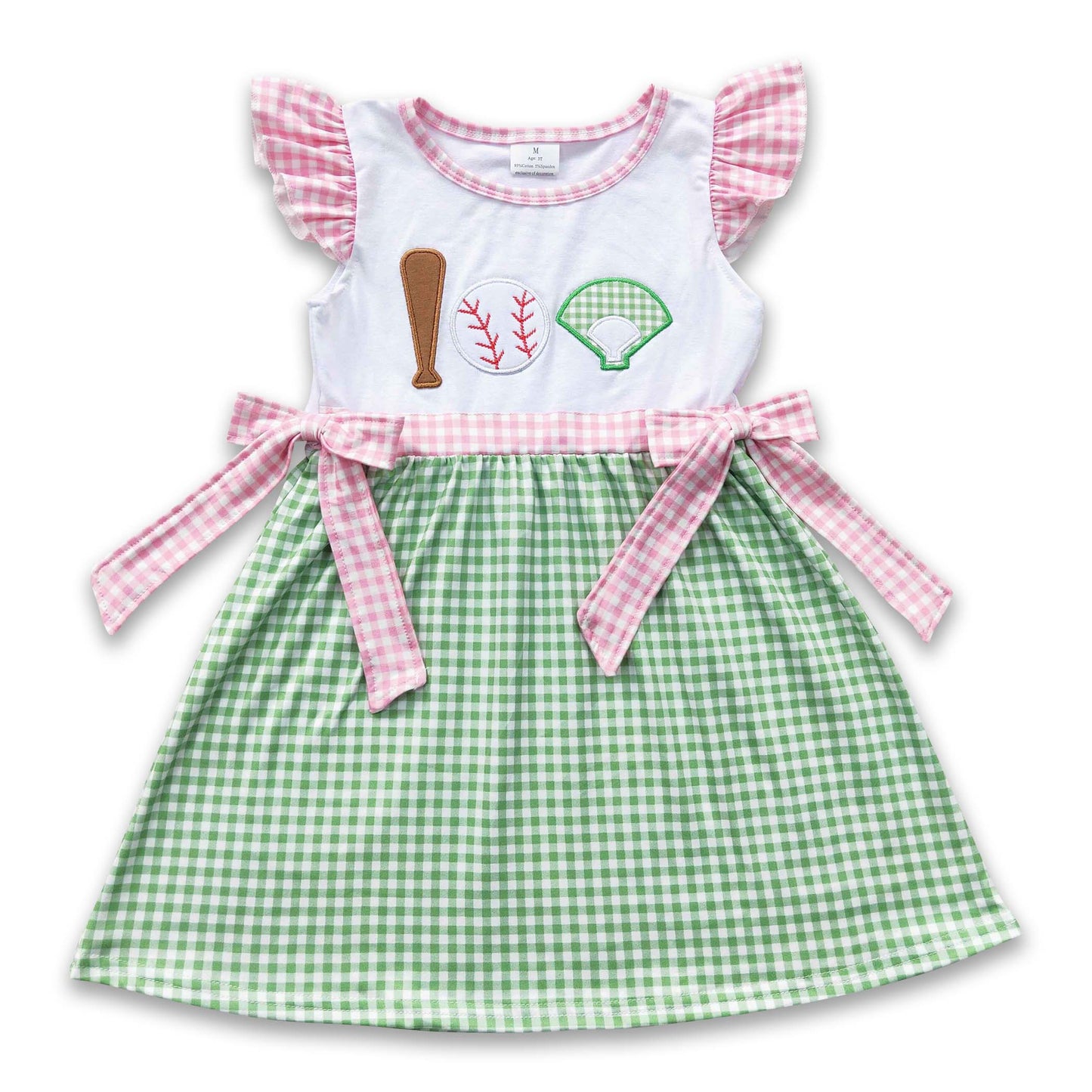Baseball-Stickerei kariertes Babykleid