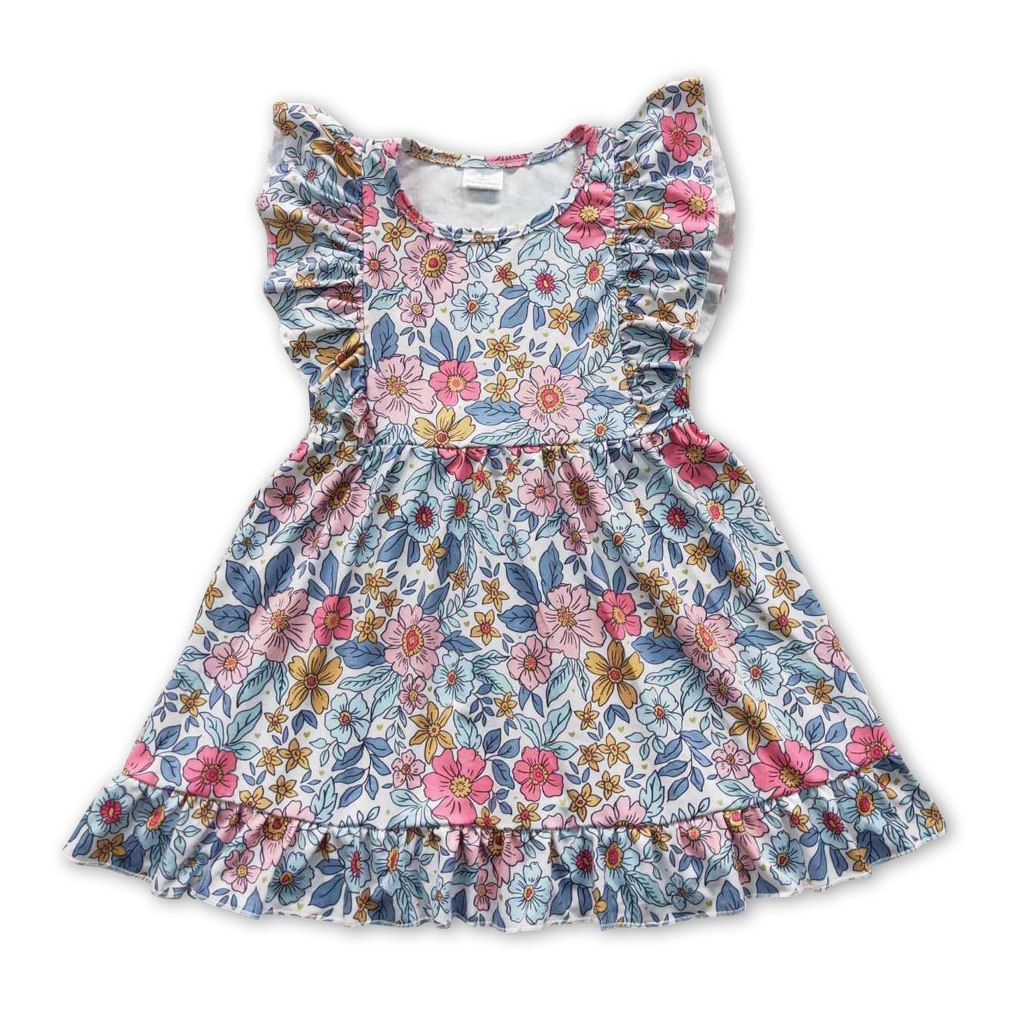Blau geblümte Baby-Mädchen-Sommerkleider mit Volantärmeln
