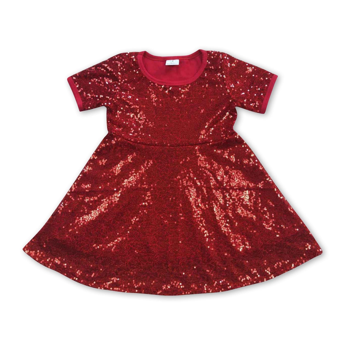 Kurzarm rote Pailletten Weihnachts-Kinderkleider für Mädchen