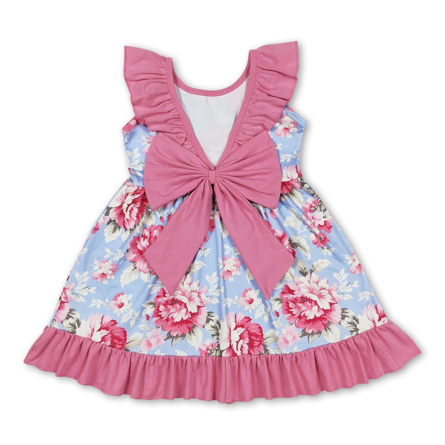 Rüschenschleife rückenfreie Blumenkleider für Baby-Mädchen