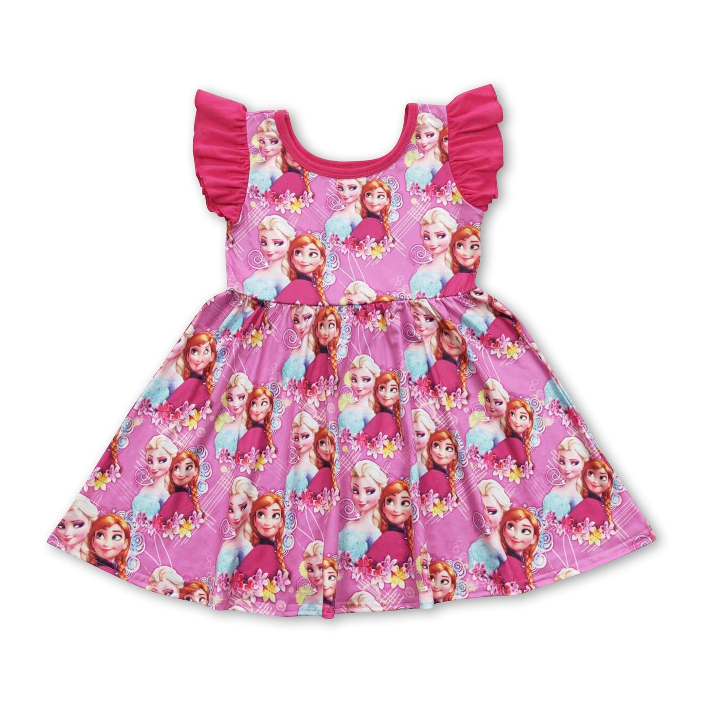Flatterärmel leuchtend pinke Prinzessinnenkleider für Baby-Mädchen