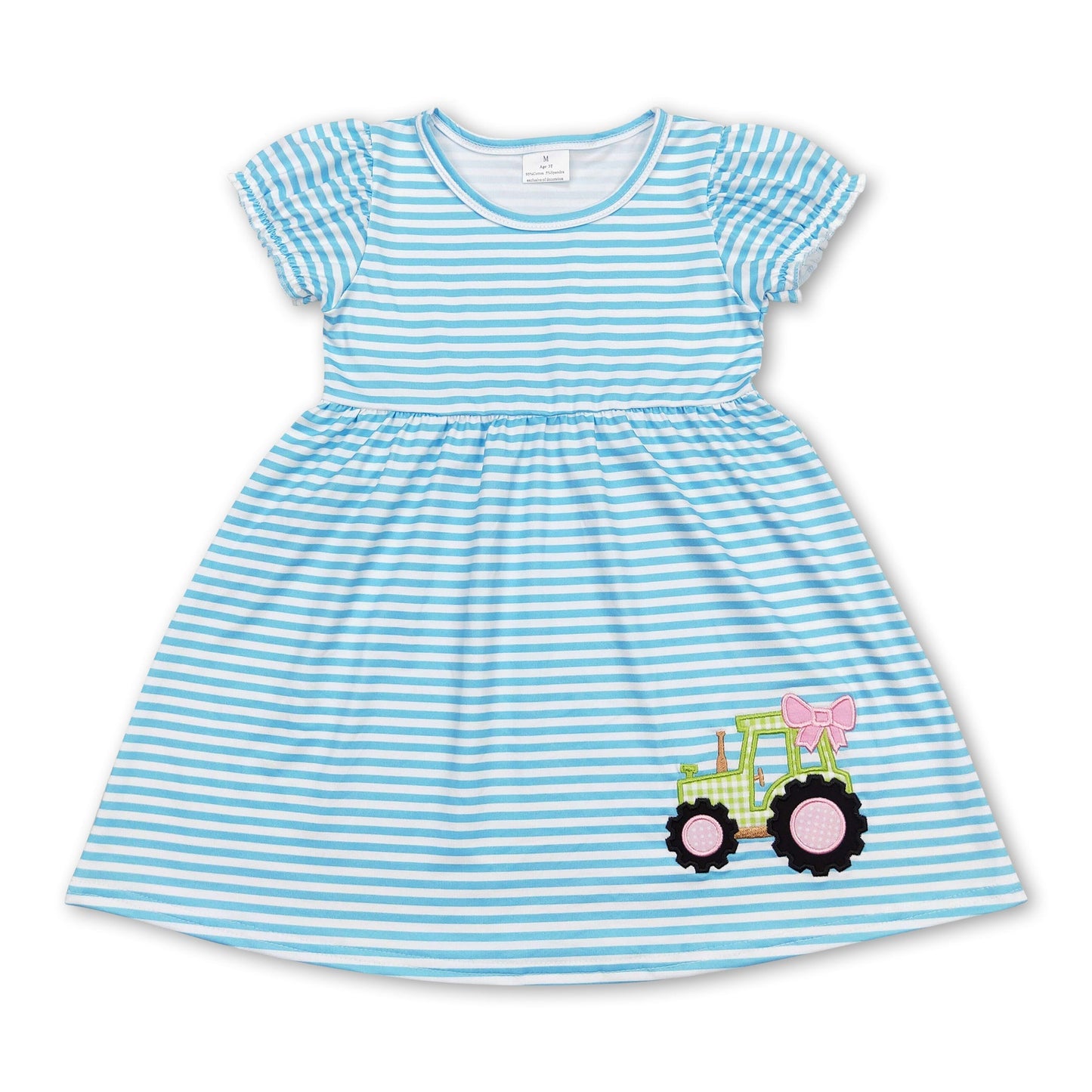 Kurzarm gestreift Traktor Kinder Mädchen Bauernhofkleid