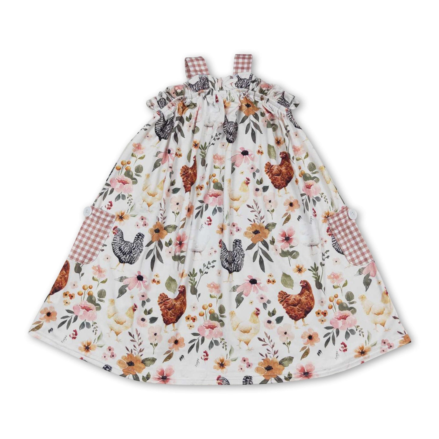 Karierte Träger Hühner Blumen Baby Mädchen Bauernhofkleid