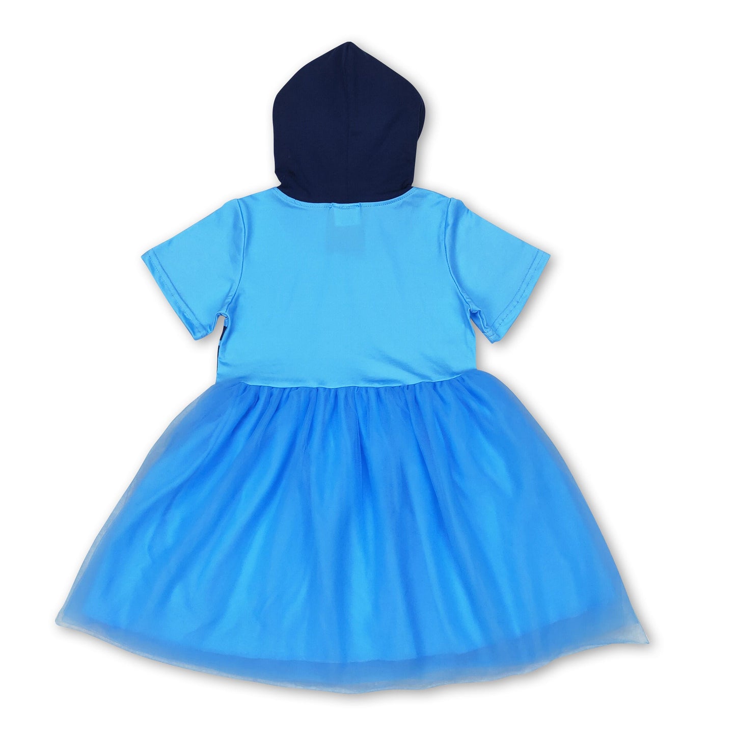 Kurzarm blaues Tüll-Hundekleid für Mädchen mit Kapuze