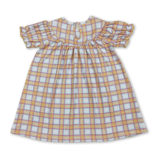 Cow tractor plaid short sleeves farm girls dresses