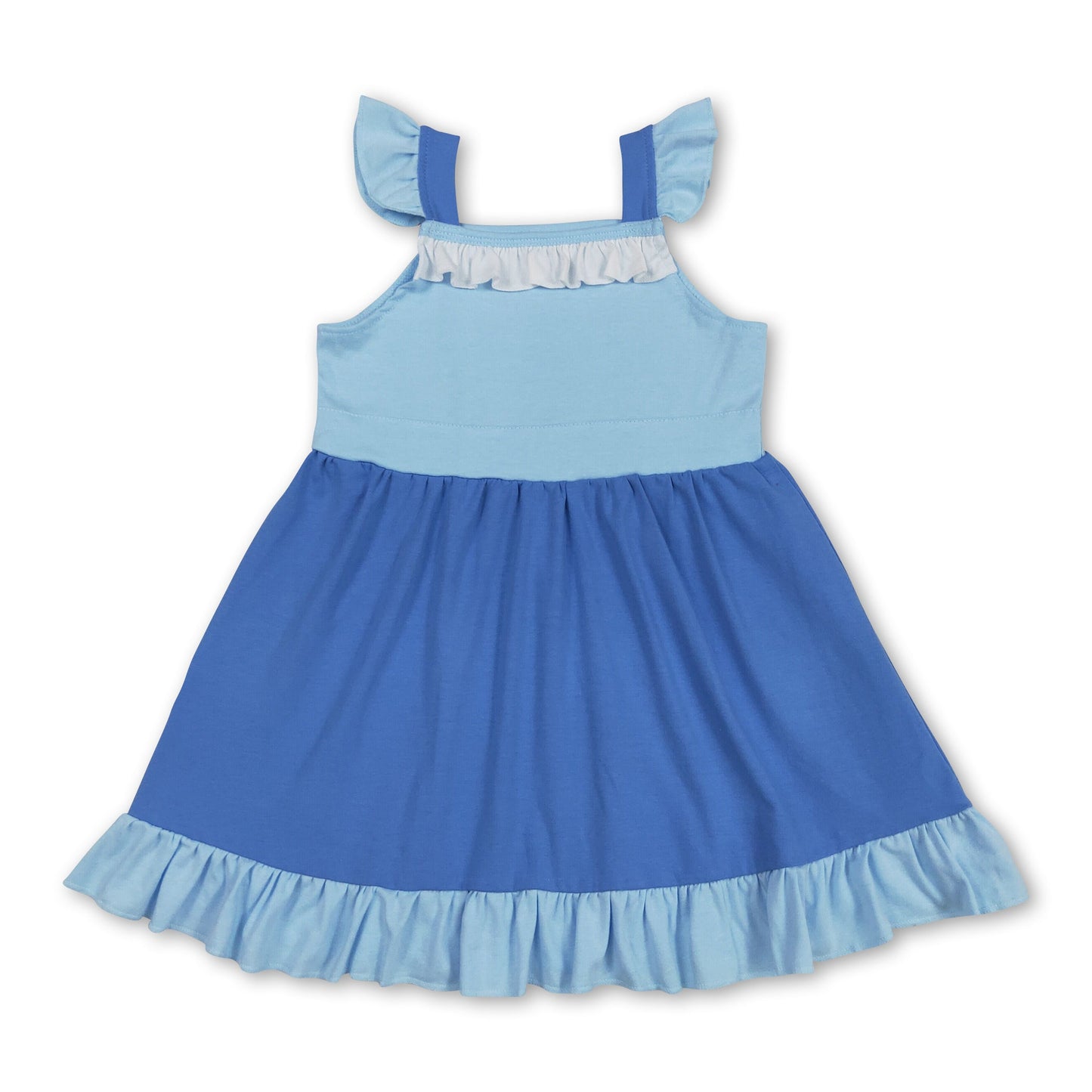 Prinzessinnenkleid für Mädchen in hellblau, einfarbig, mit flatternden Ärmeln und Rüschen
