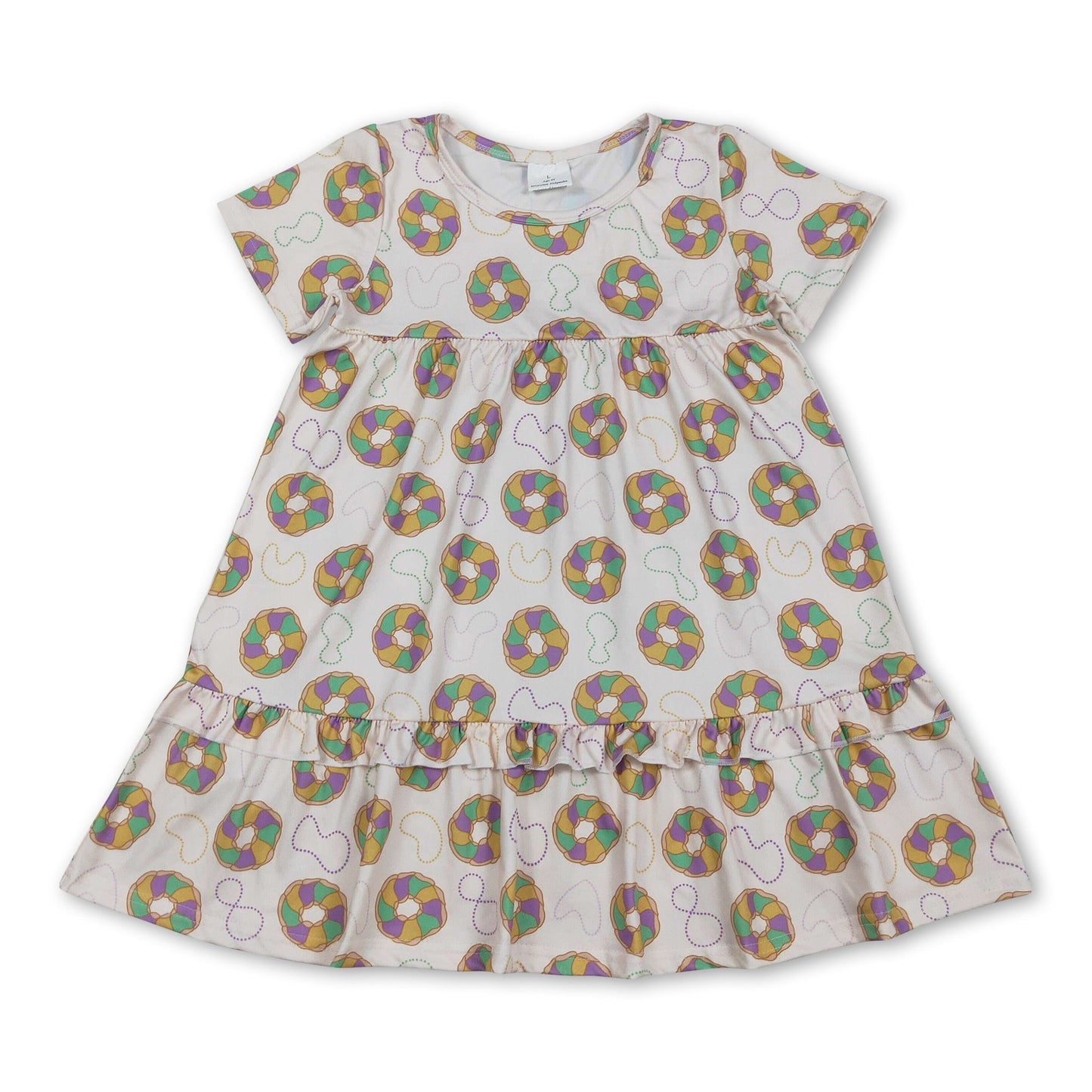 Lila-grün-gelbes Donut-Muster Mädchen Mardi Gras Kleid